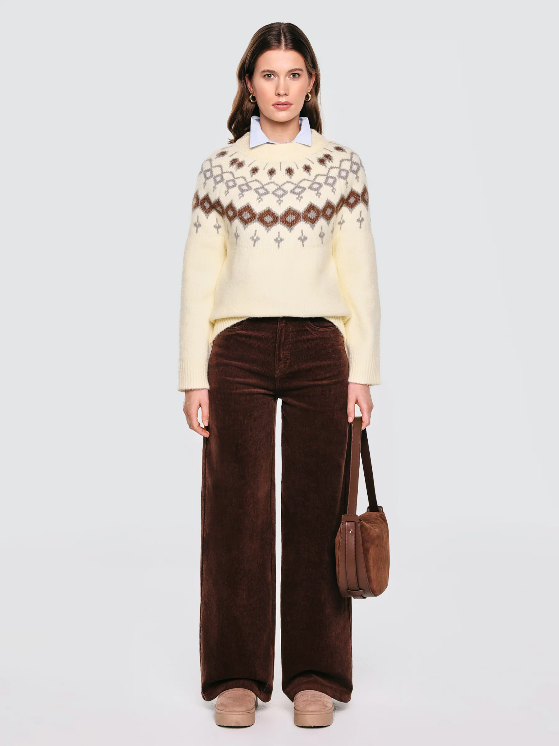 Sweter damski z skandynawskim wzorem kremowy Skandia 102