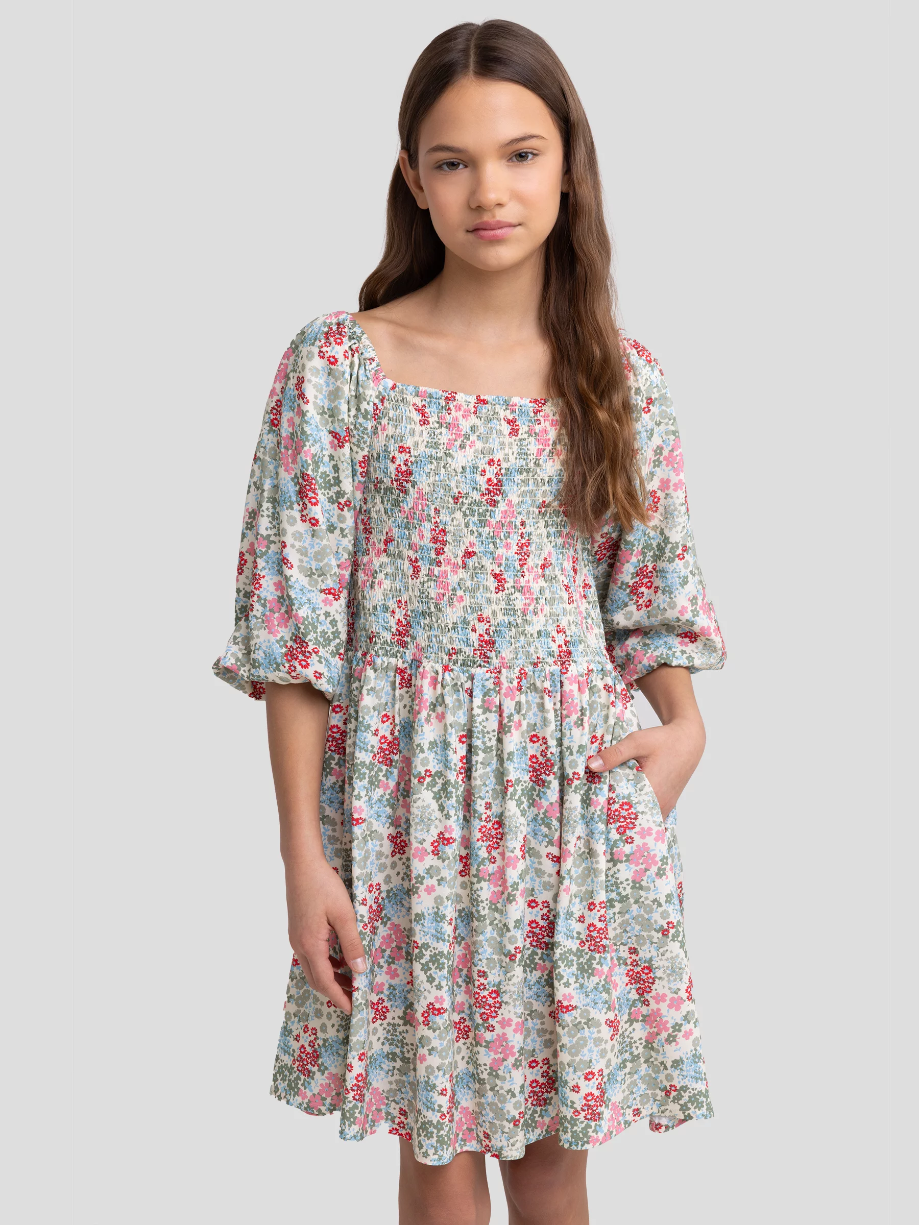 Sukienka dziewczęca z wiskozy z motywem kwiatowym Darta 000