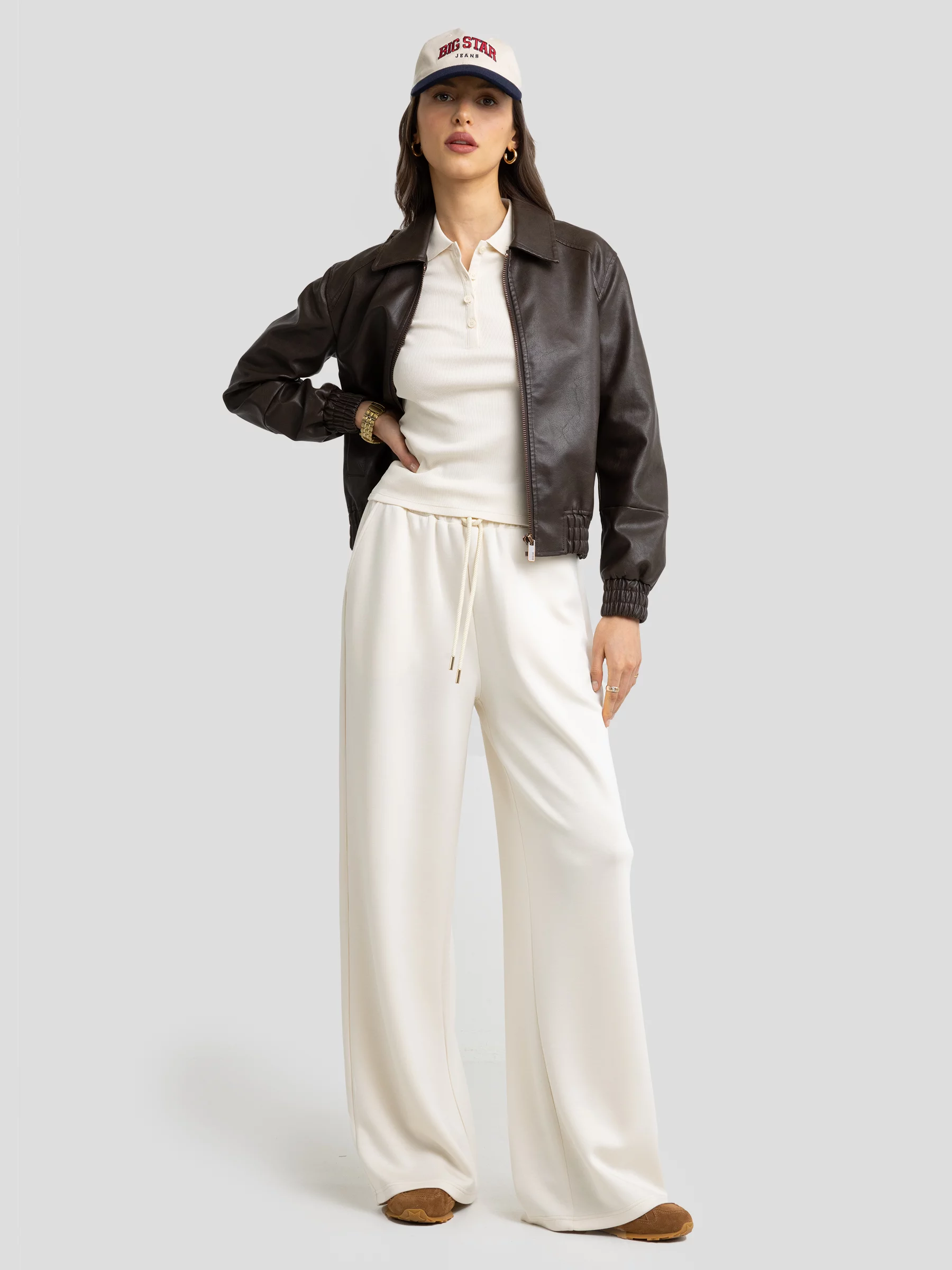 Koszulka damska polo prążkowana kremowa Rafaela 103