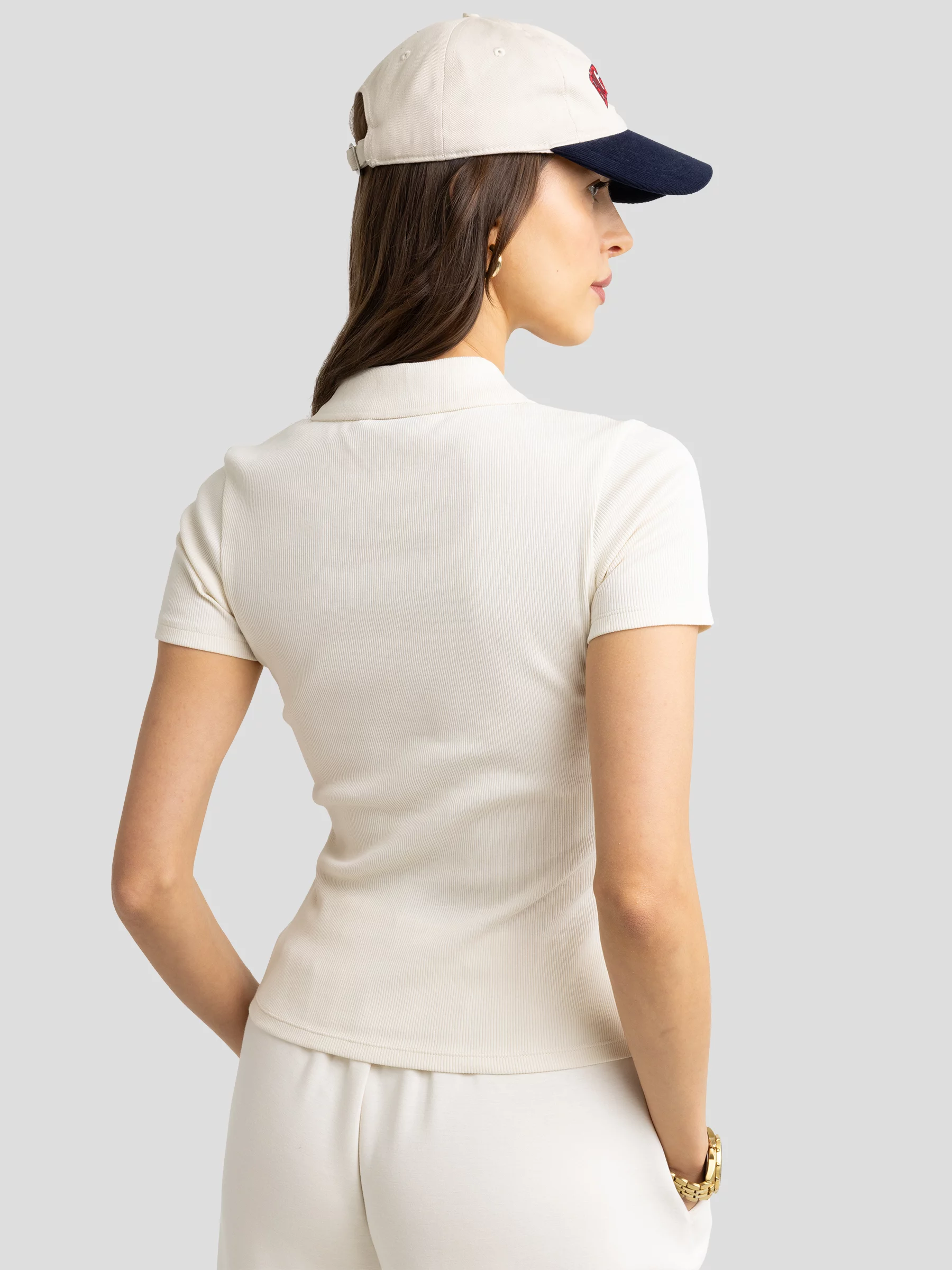 Koszulka damska polo prążkowana kremowa Rafaela 103