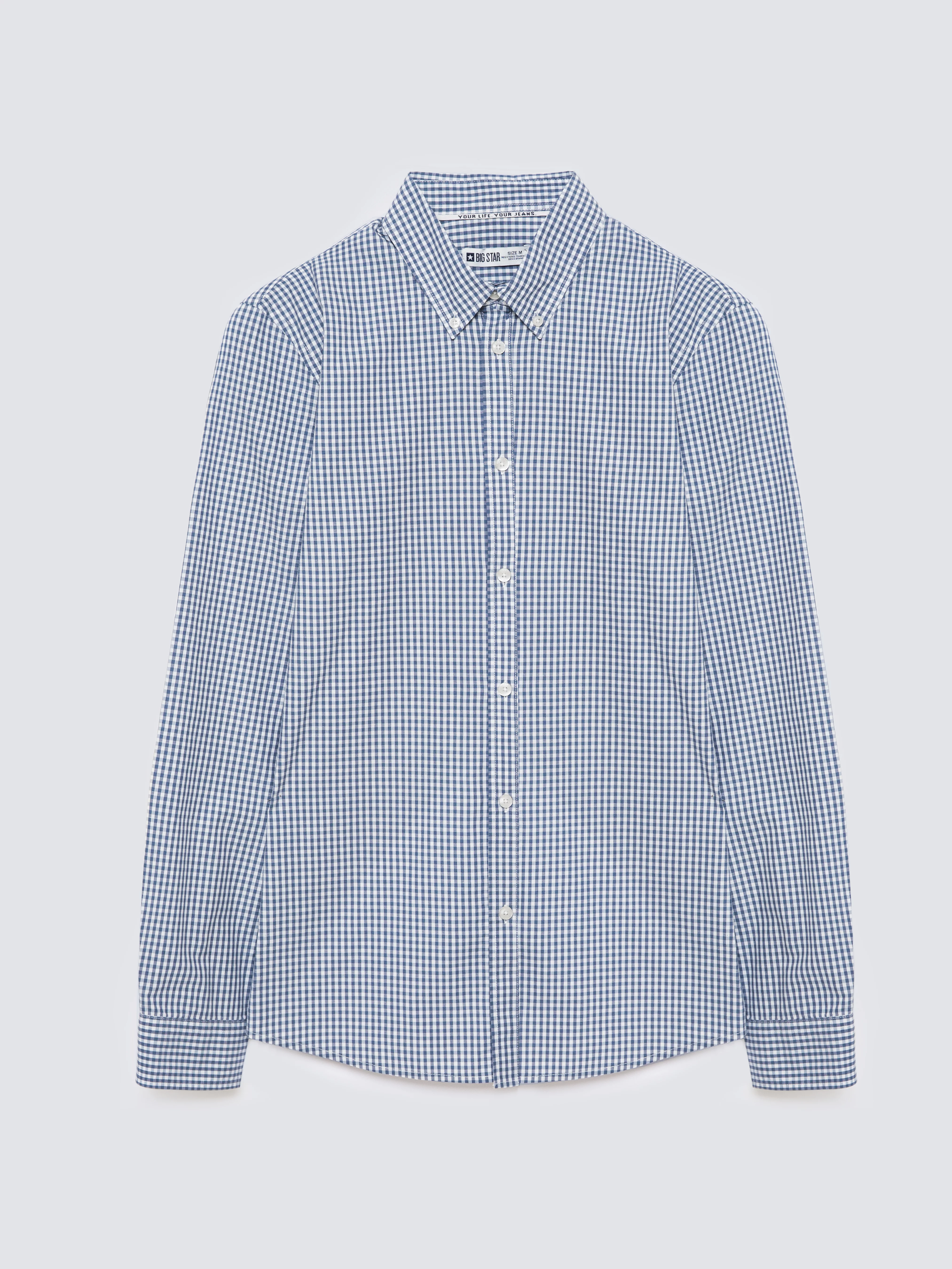 Koszula męska bawełniana w drobną kratę błękitna Gibbsoner 401