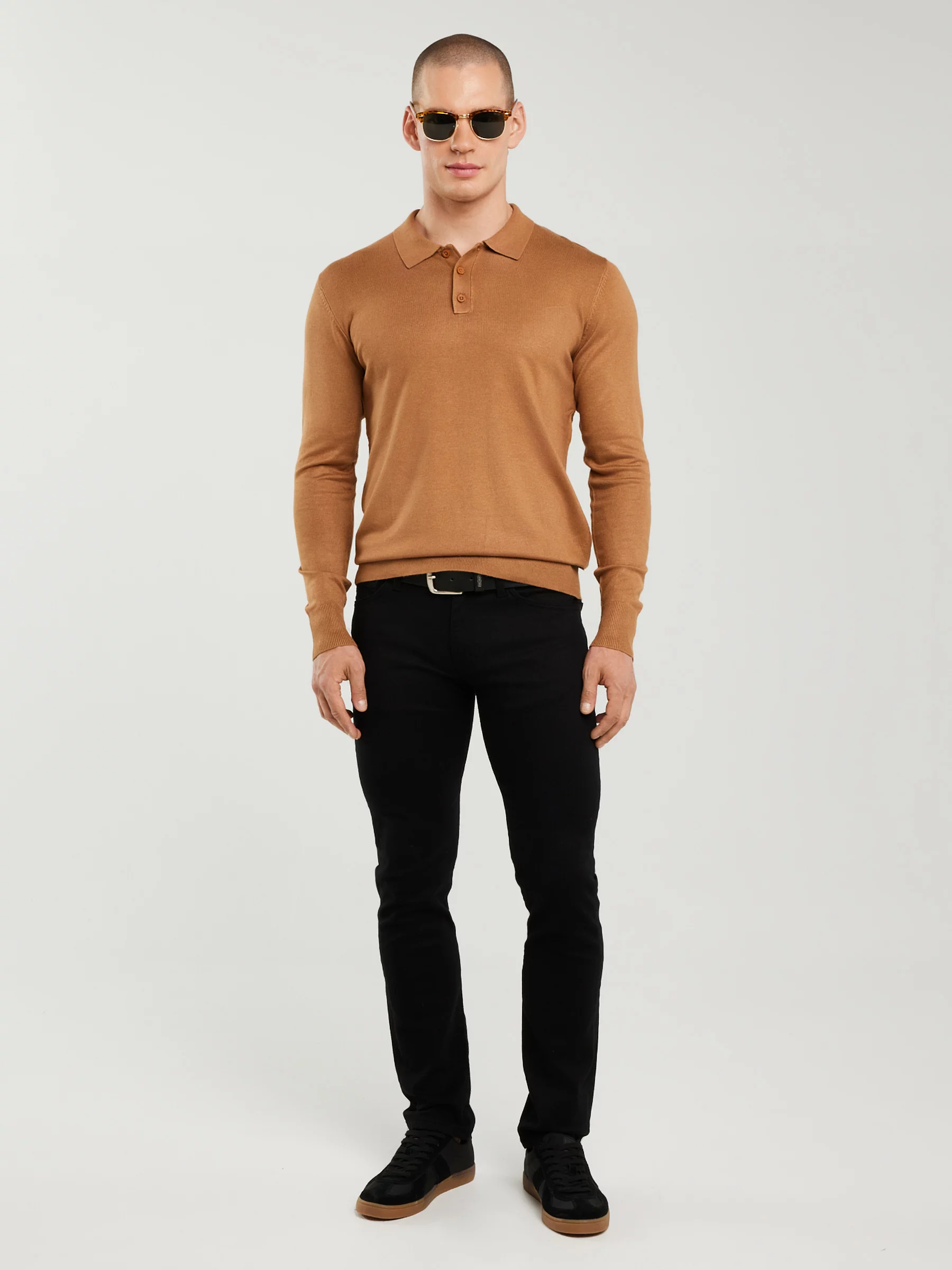 Sweter męski z kołnierzykiem polo brązowy Bradson 802