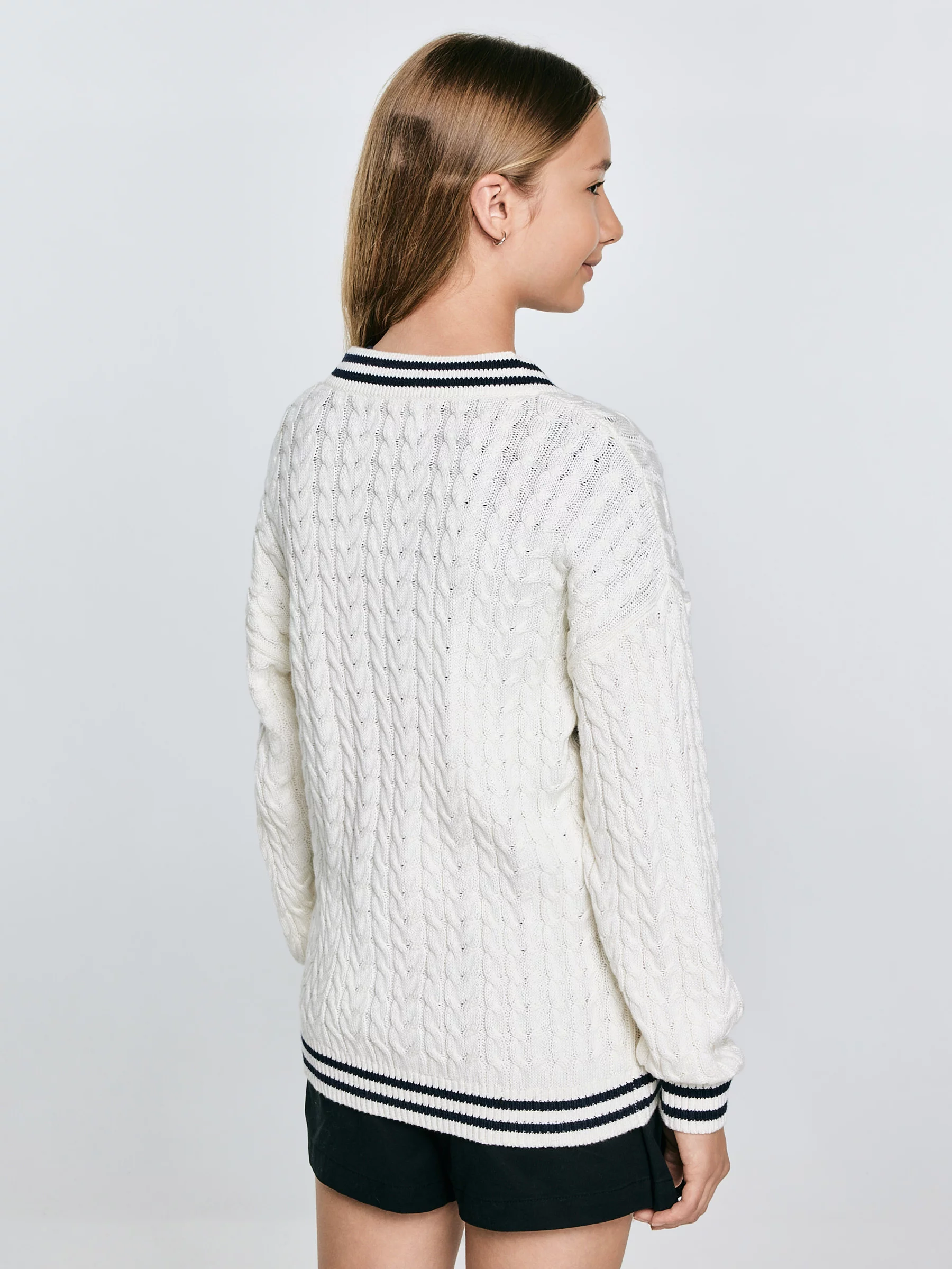 Kardigan dziewczęcy z kontrastowym wykoŅczeniem kremowy Misia 102