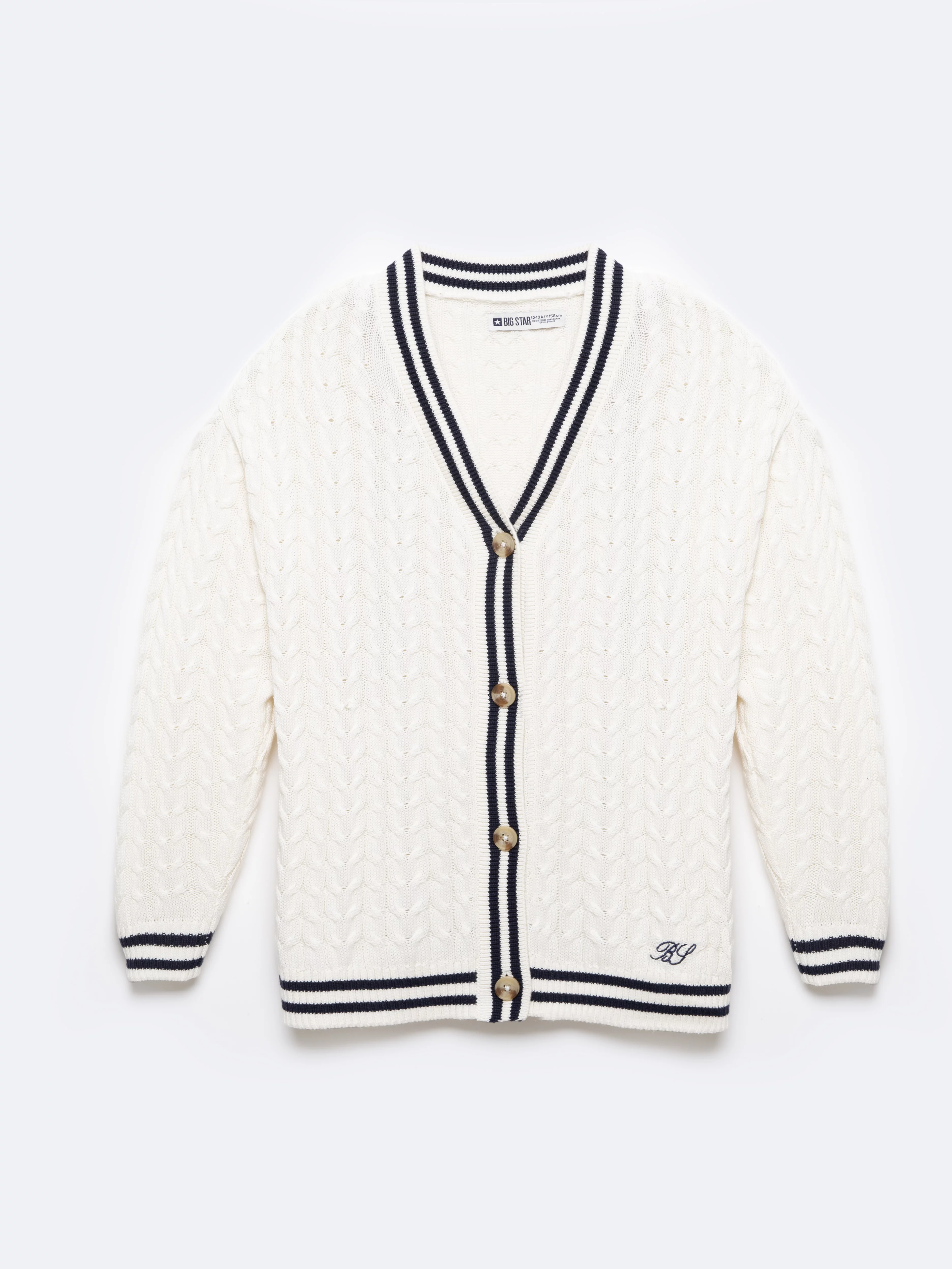 Kardigan dziewczęcy z kontrastowym wykoŅczeniem kremowy Misia 102