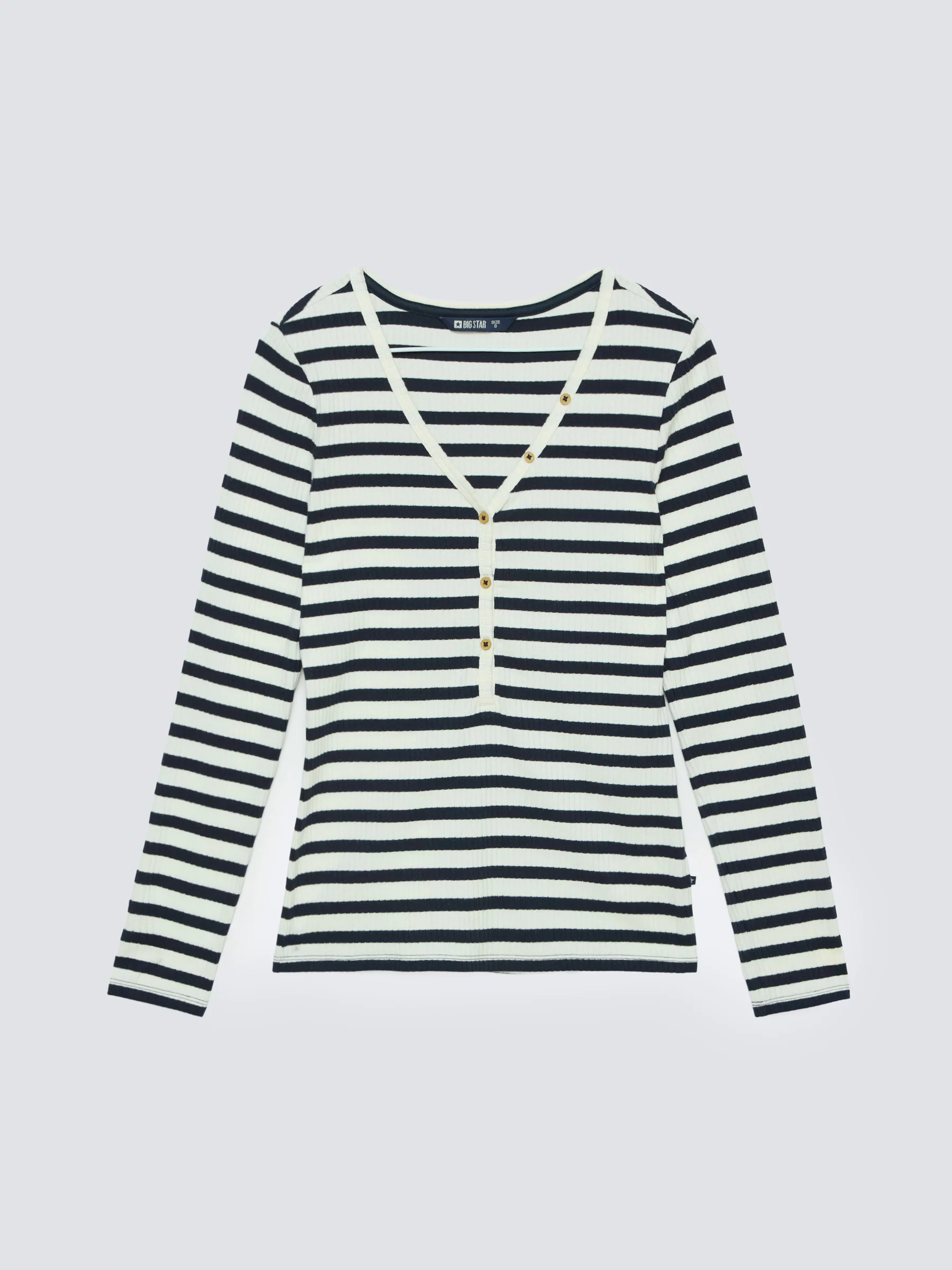 Bluzka damska z dekolotem v-neck w paski granatowa Mella 403