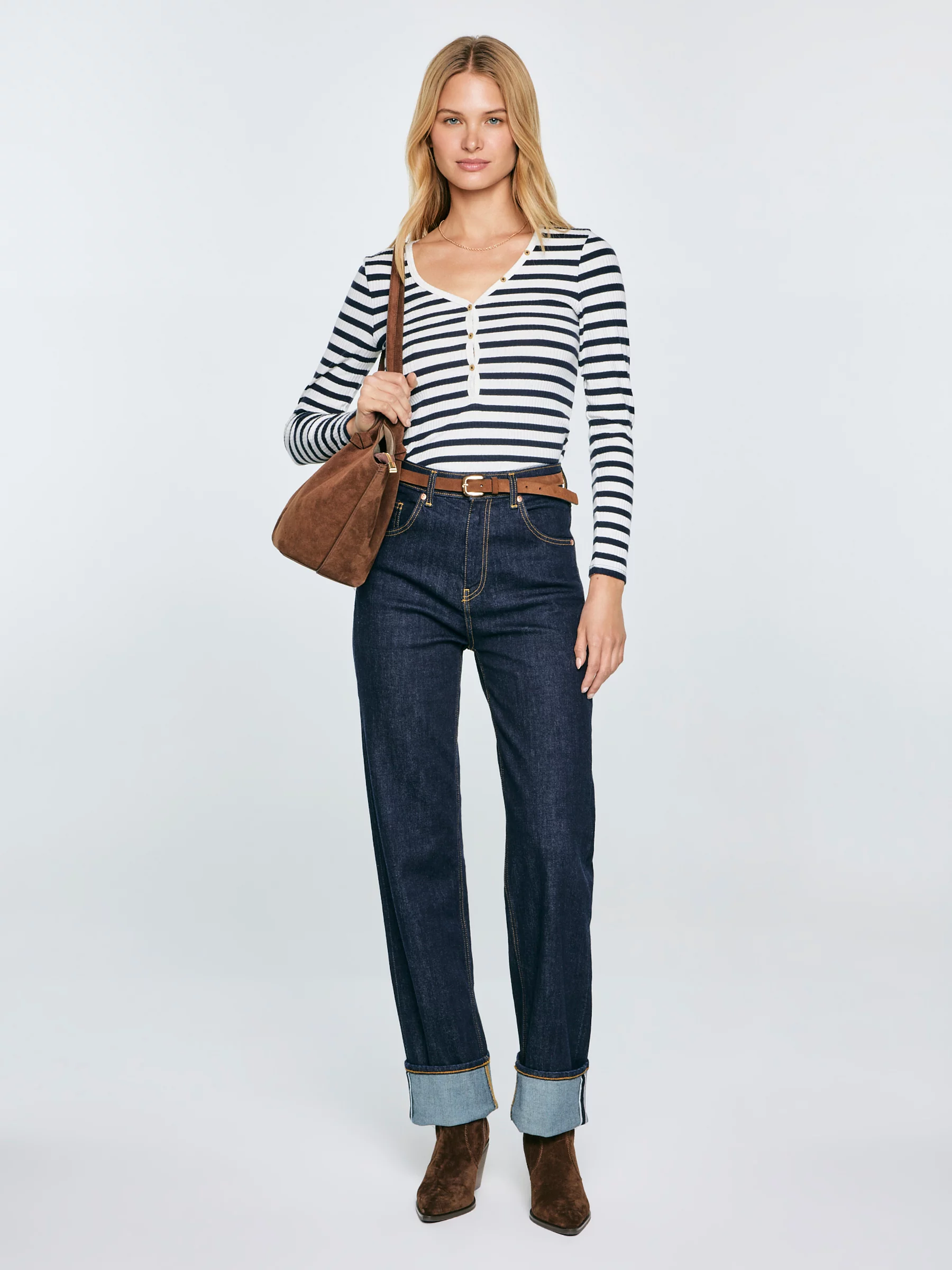 Bluzka damska z dekolotem v-neck w paski granatowa Mella 403