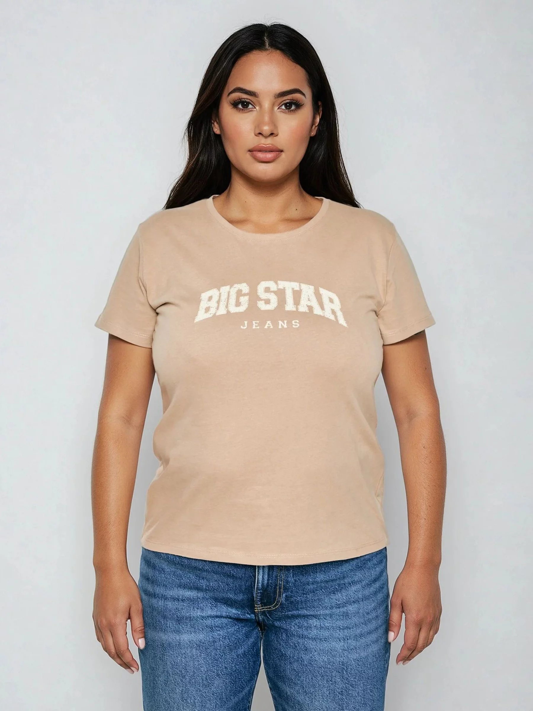 Koszulka damska bawełniana z logo BIG STAR beżowa Ramila 805