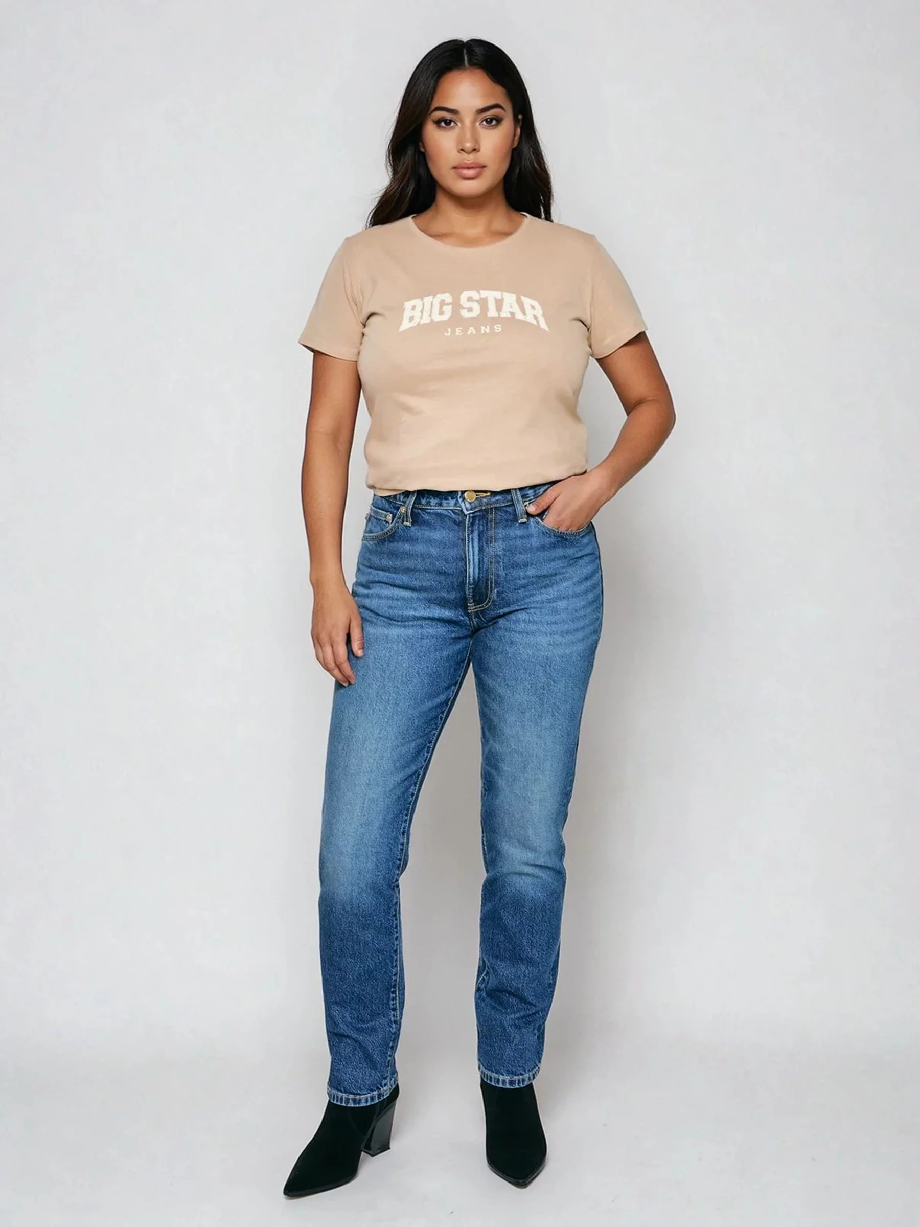 Koszulka damska bawełniana z logo BIG STAR beżowa Ramila 805