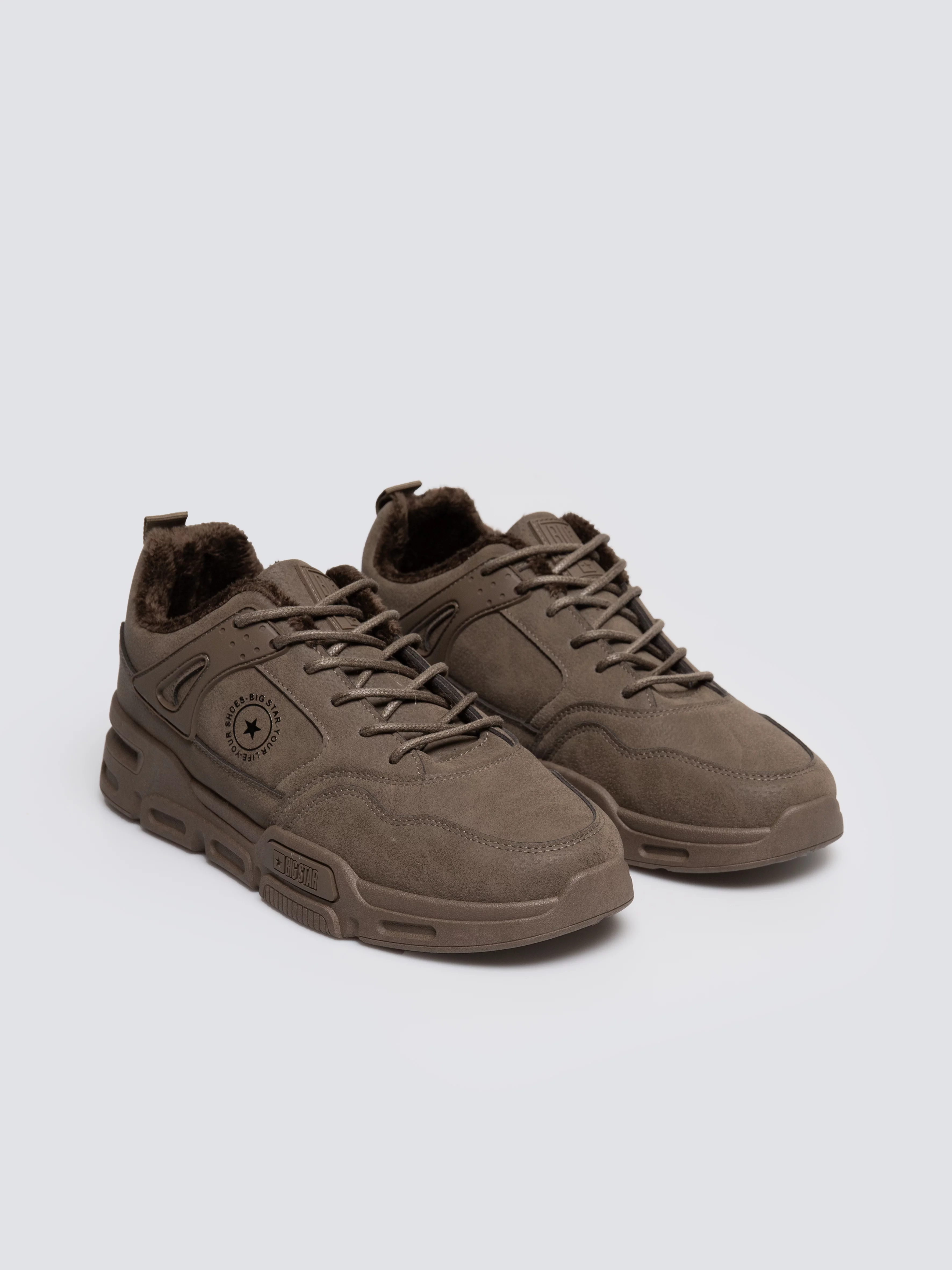 Sneakersy męskie ze skóry ekologicznej brązowe OO174580 802