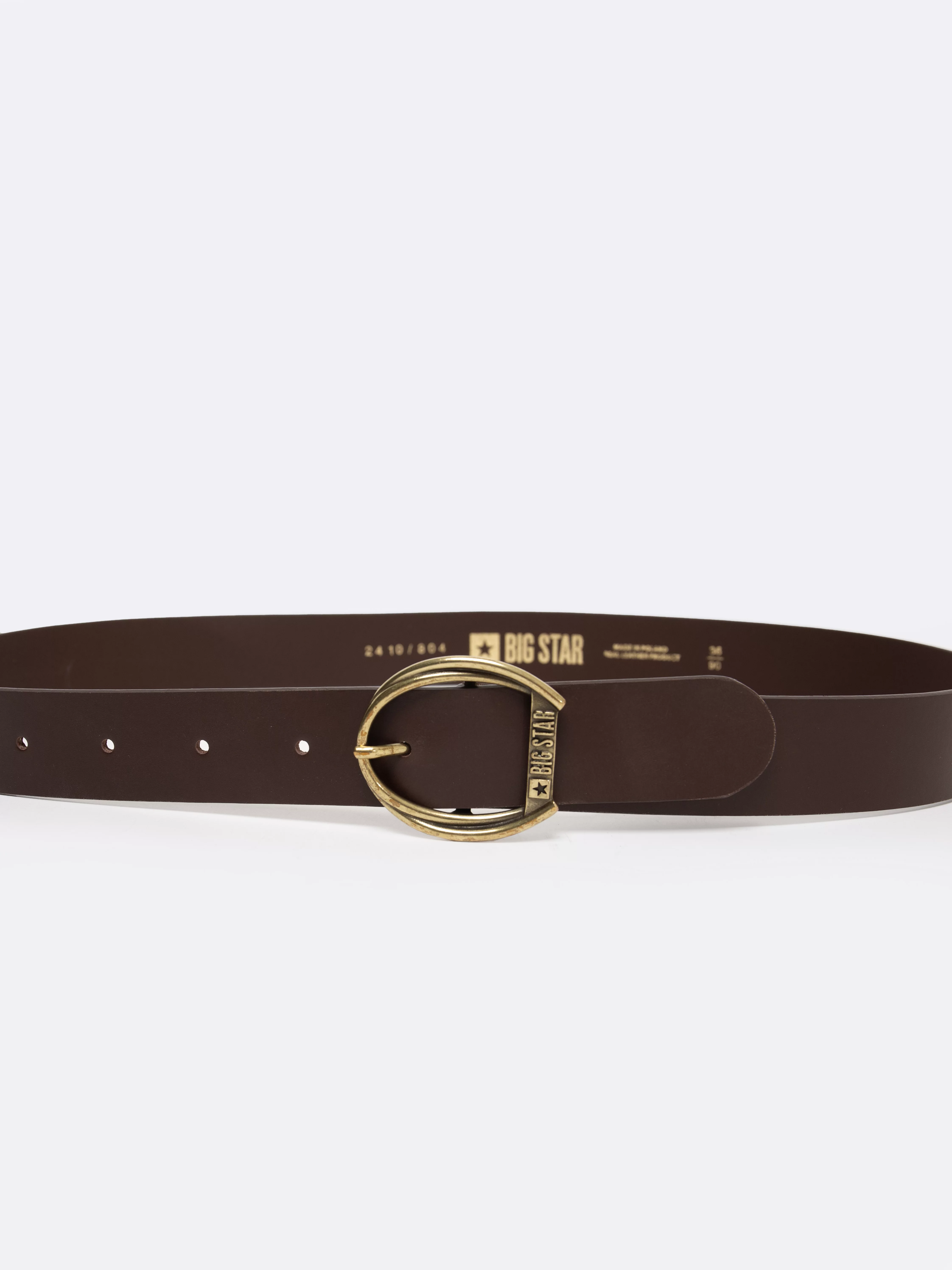 Pasek damski skórzany ze złotą klamrą brązowy 2410 804