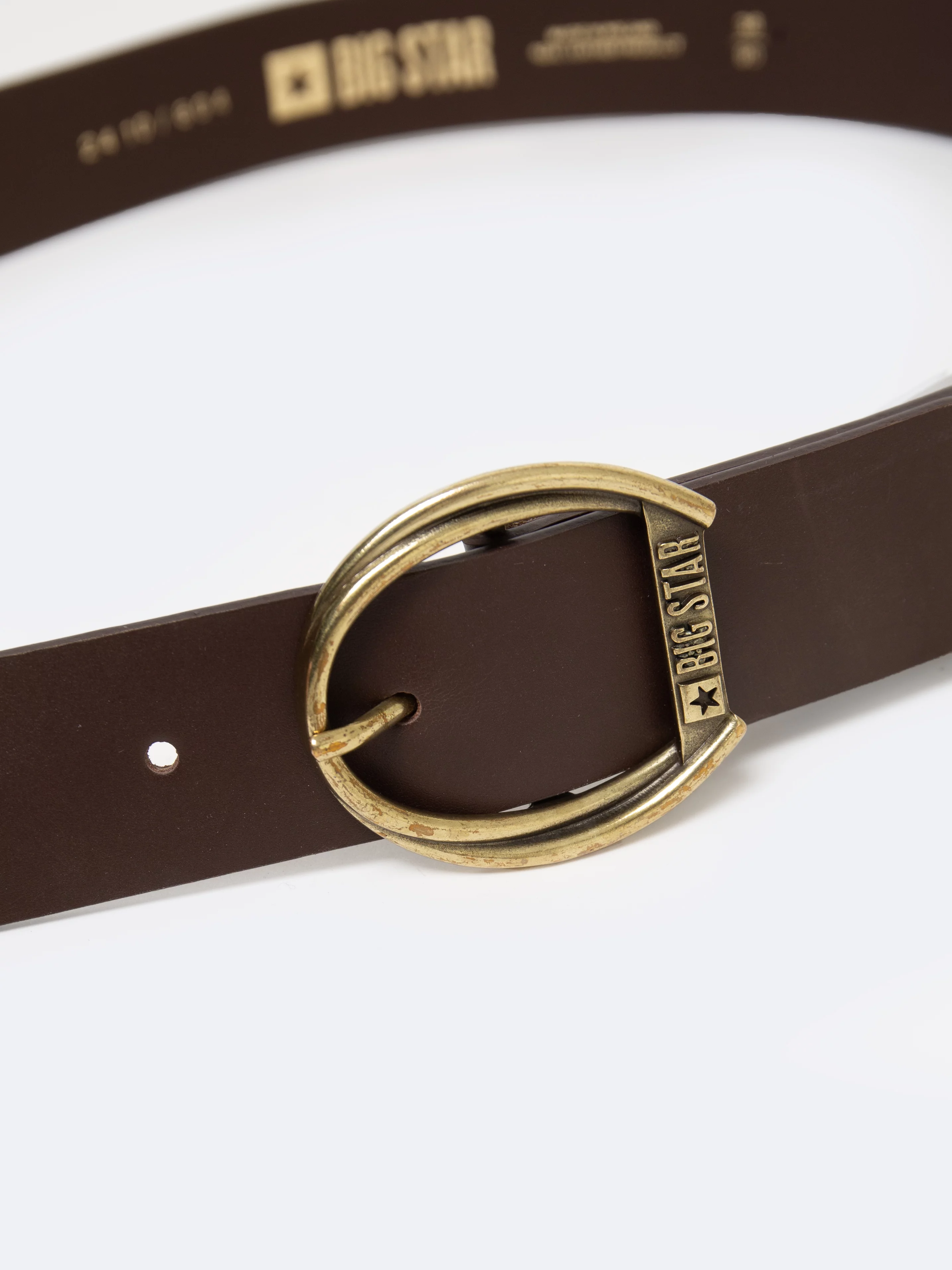 Pasek damski skórzany ze złotą klamrą brązowy 2410 804