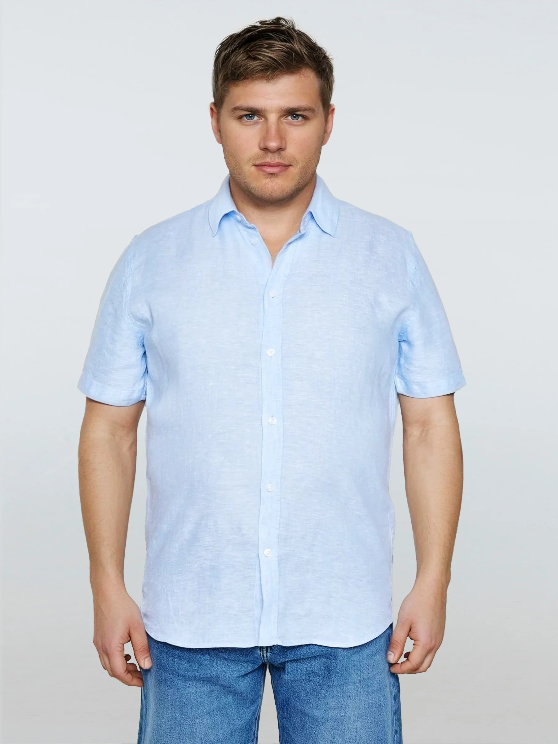 Lniana koszula męska z krótkim rękawem Linerso 400