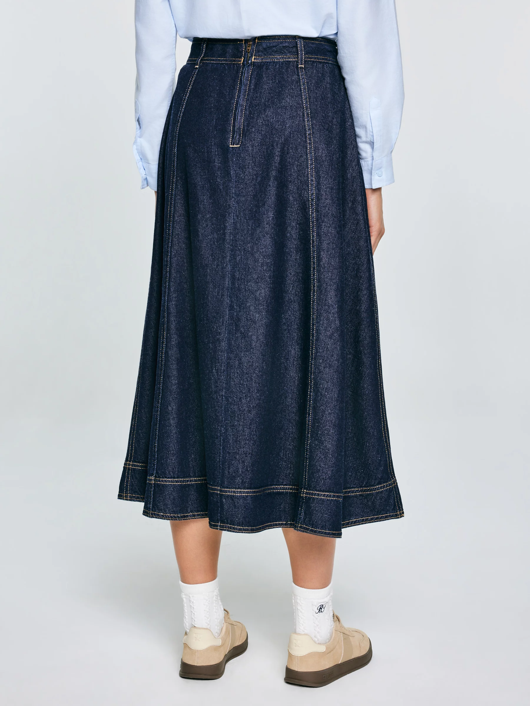 Spódnica damska midi jeansowa rozkloszowana granatowa Scarlet 652