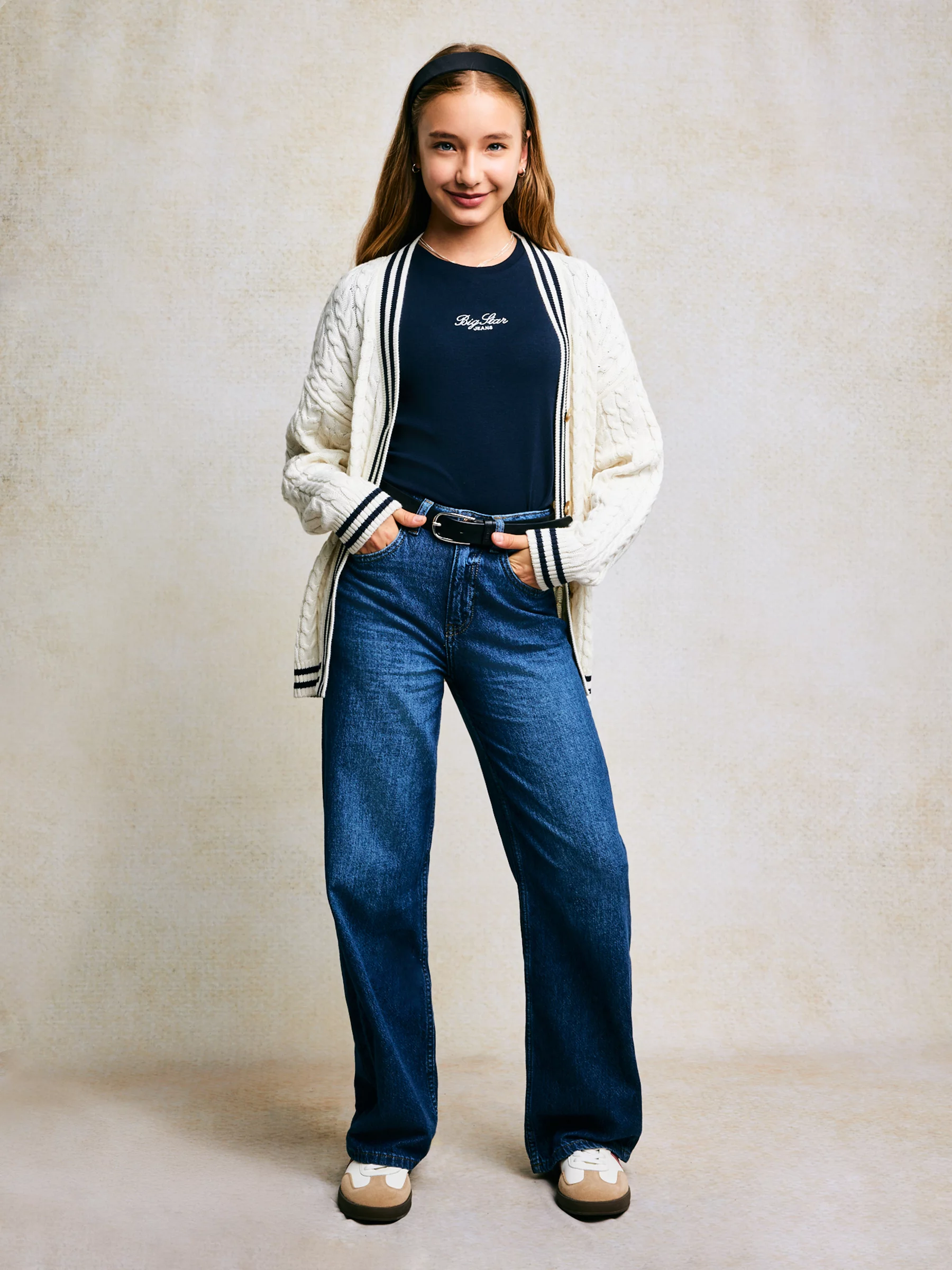 Jeansy dziewczęce z szeroką nogawką granatowe Natalie 514