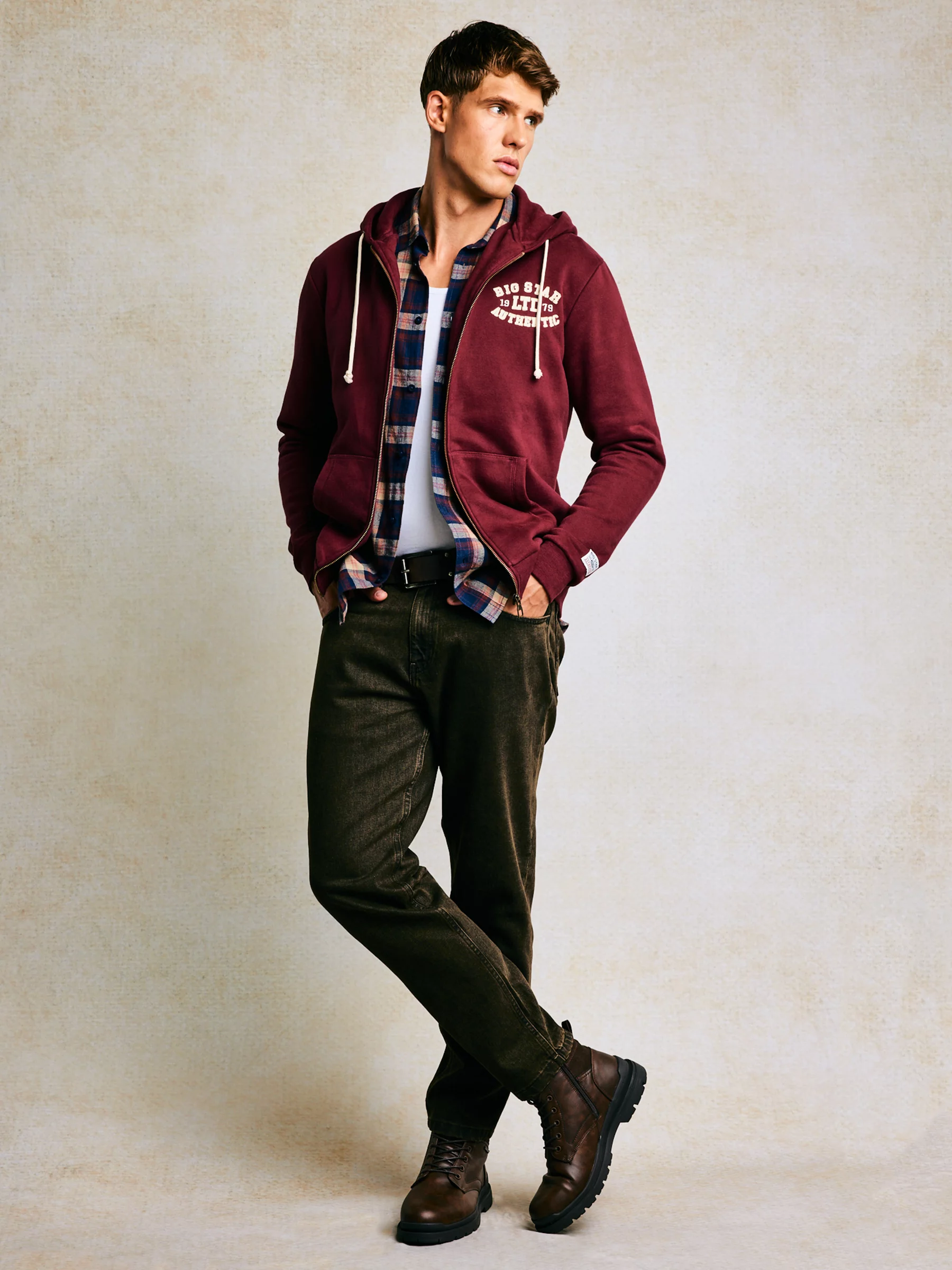 Bluza męska rozpinana z kapturem z kolekcji Authentic bordowa Karol 604