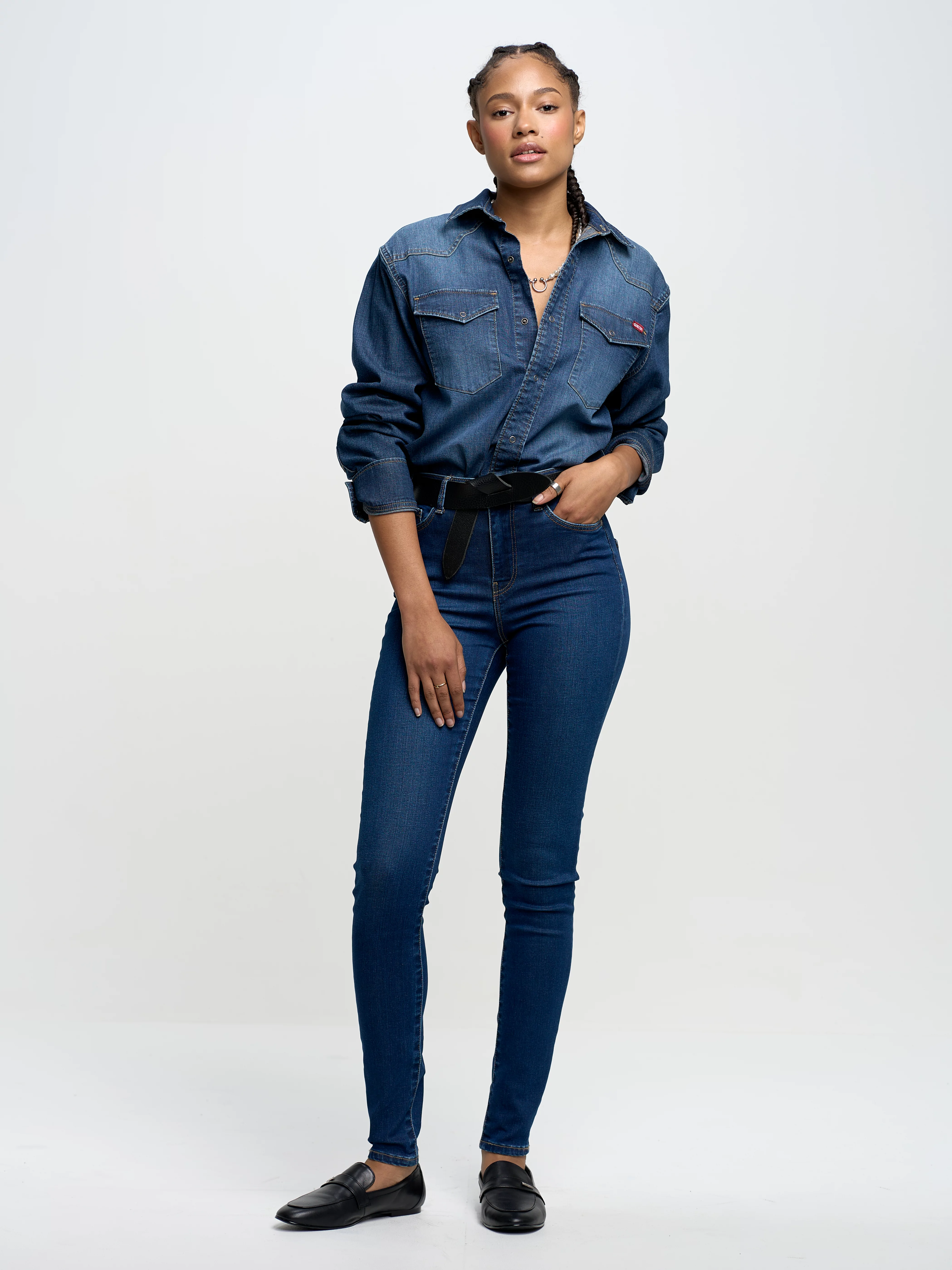 Jeansy damskie skinny z wysokim stanem granatowe Clara 658