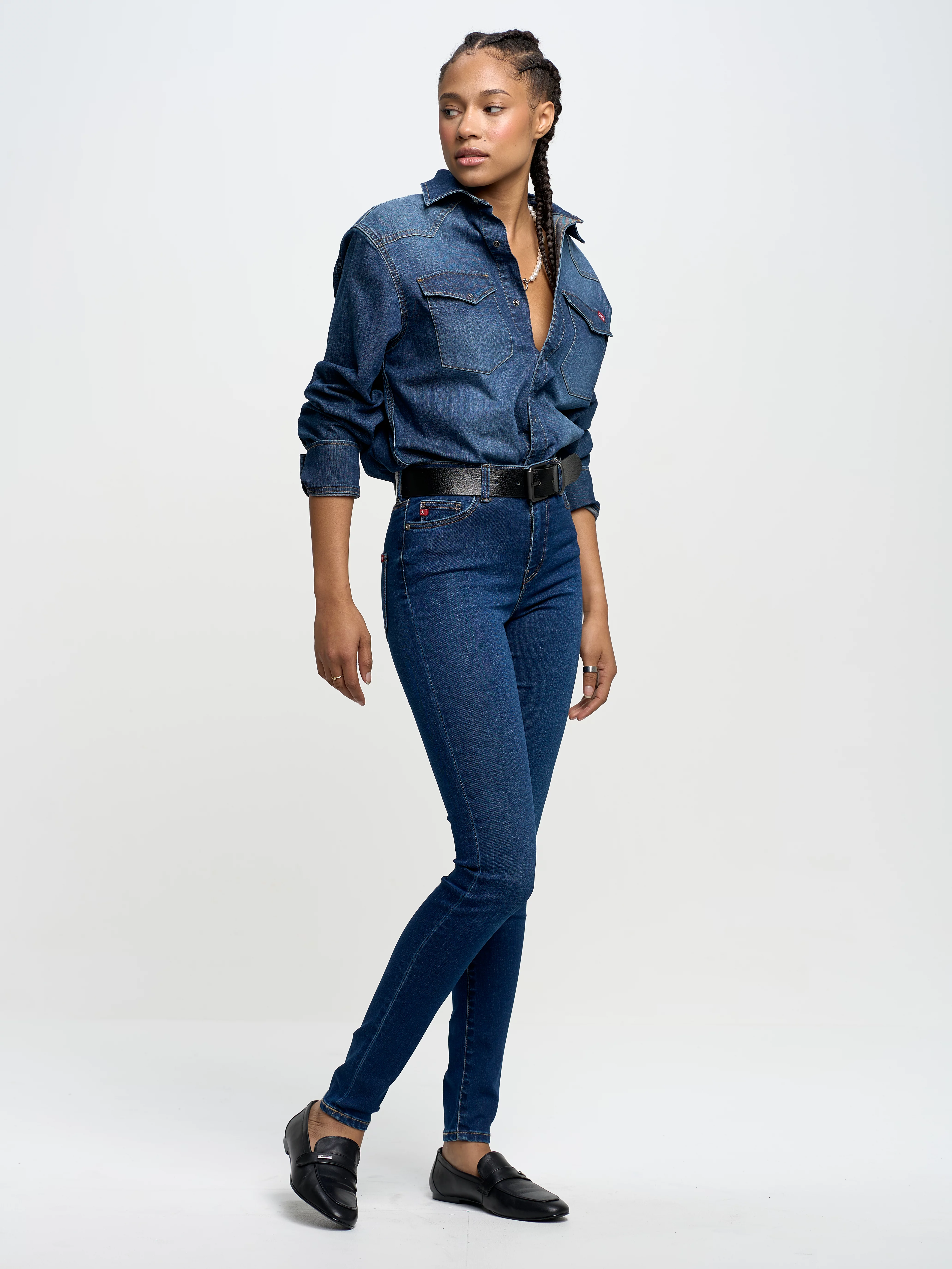 Jeansy damskie skinny z wysokim stanem granatowe Clara 658