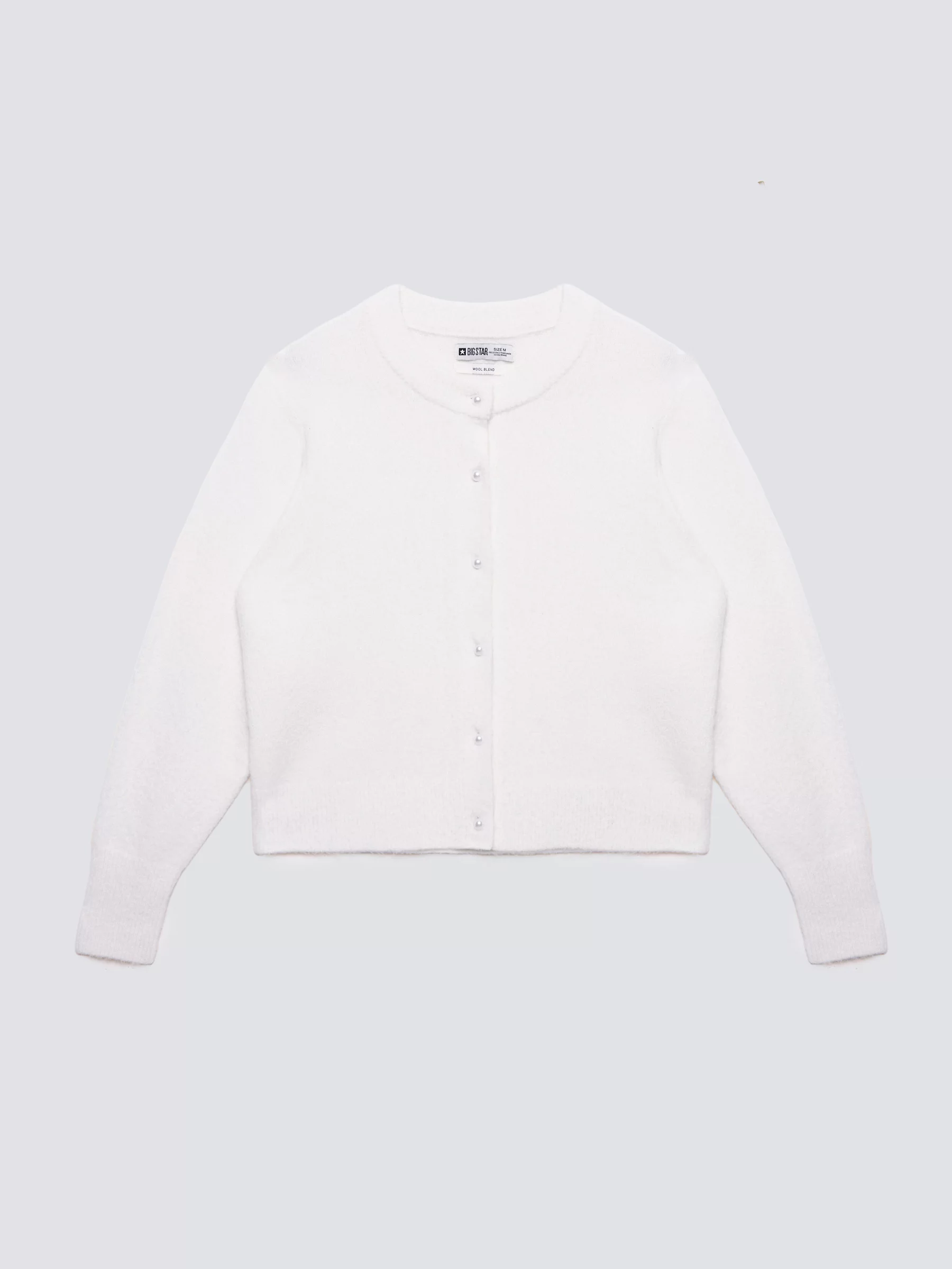 Kardigan damski z dodatkiem wełny biały Lena 100