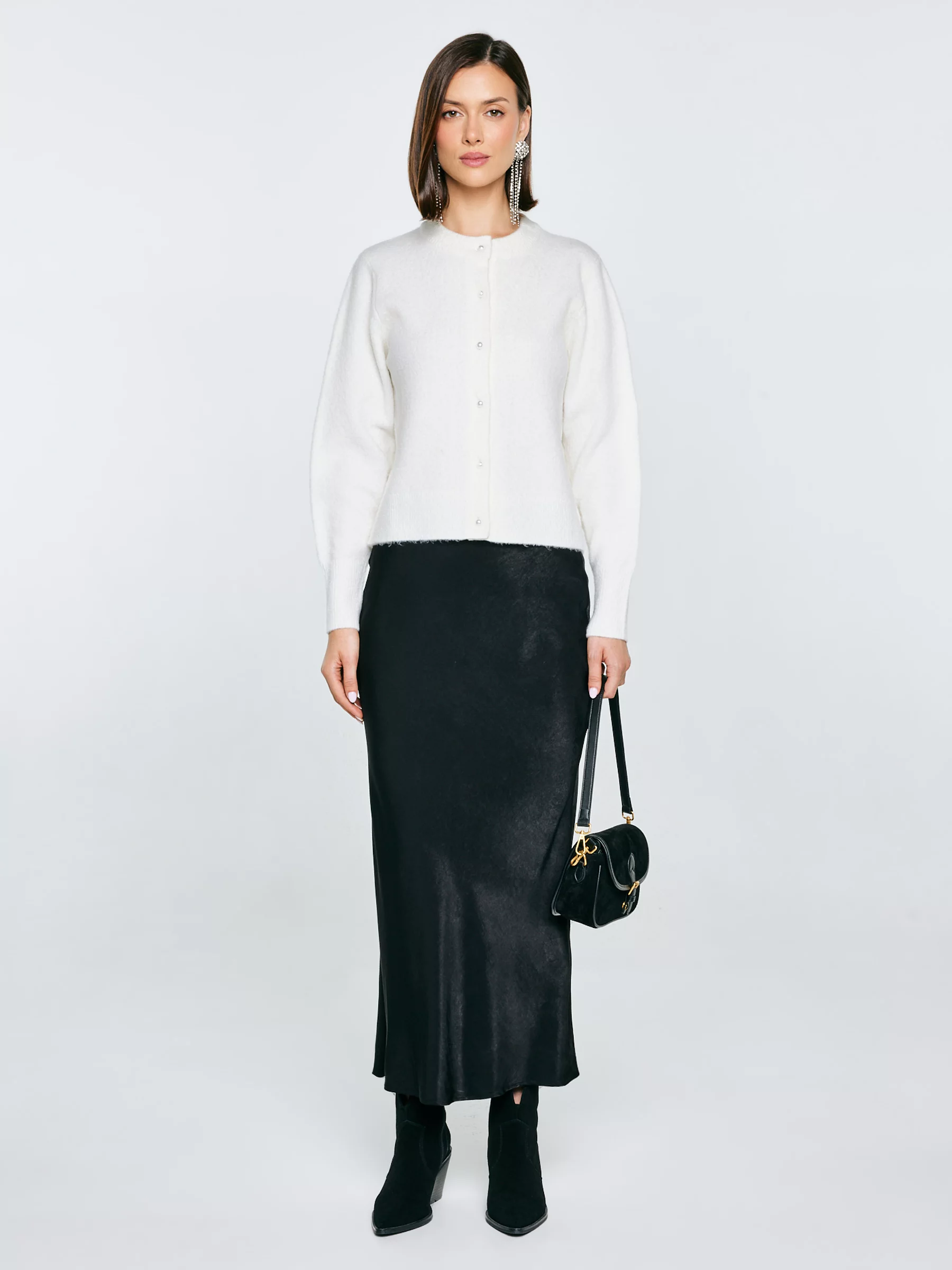 Kardigan damski z dodatkiem wełny biały Lena 100