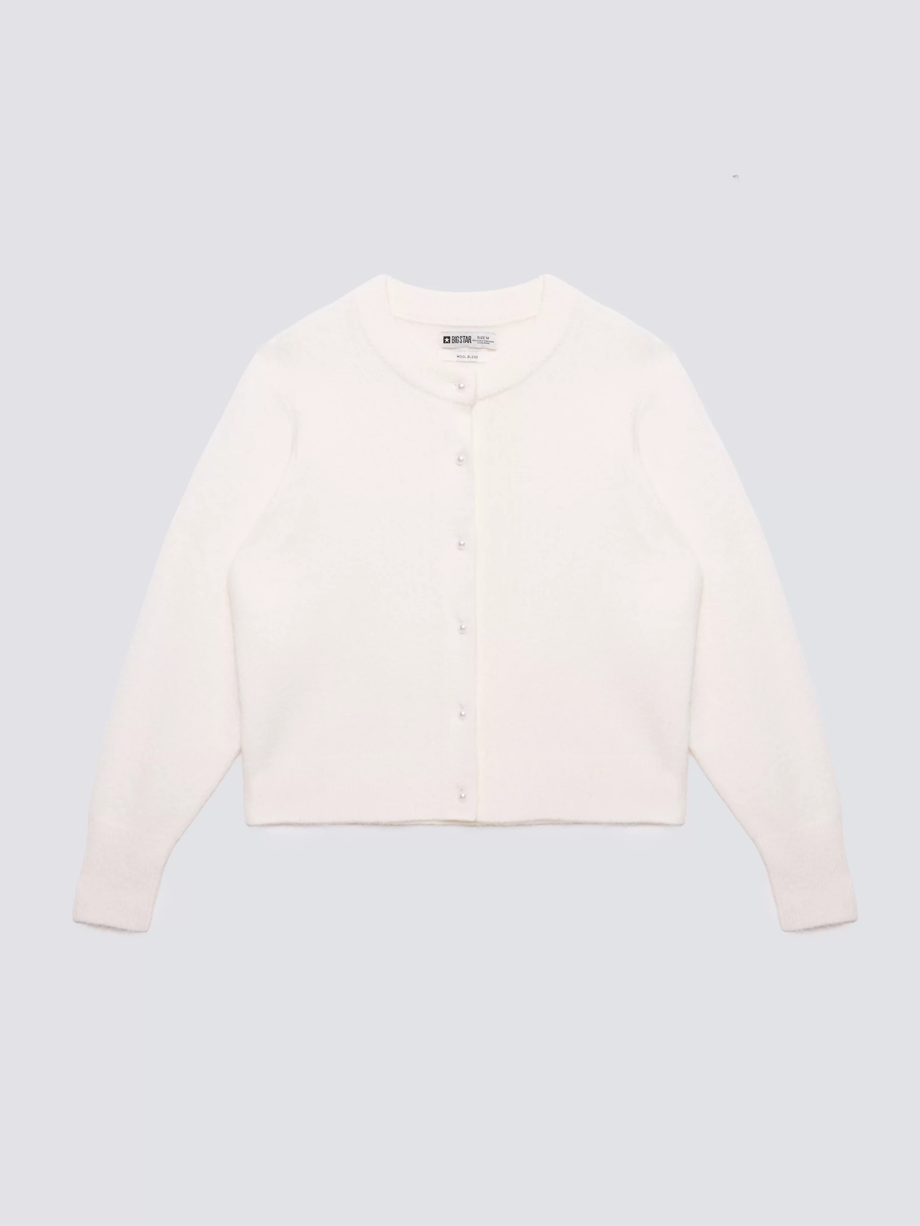 Kardigan damski z dodatkiem wełny biały Lena 100