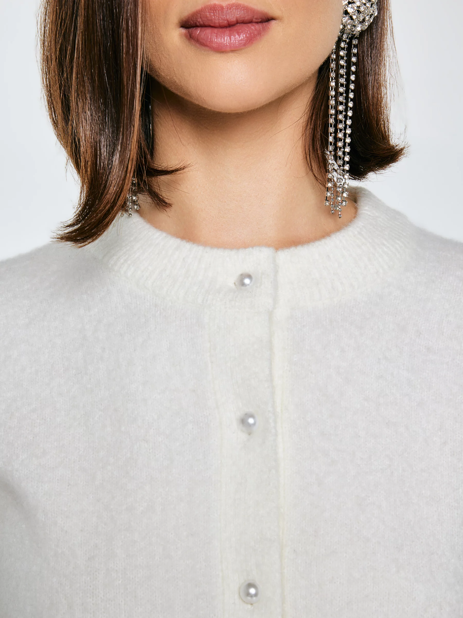 Kardigan damski z dodatkiem wełny biały Lena 100