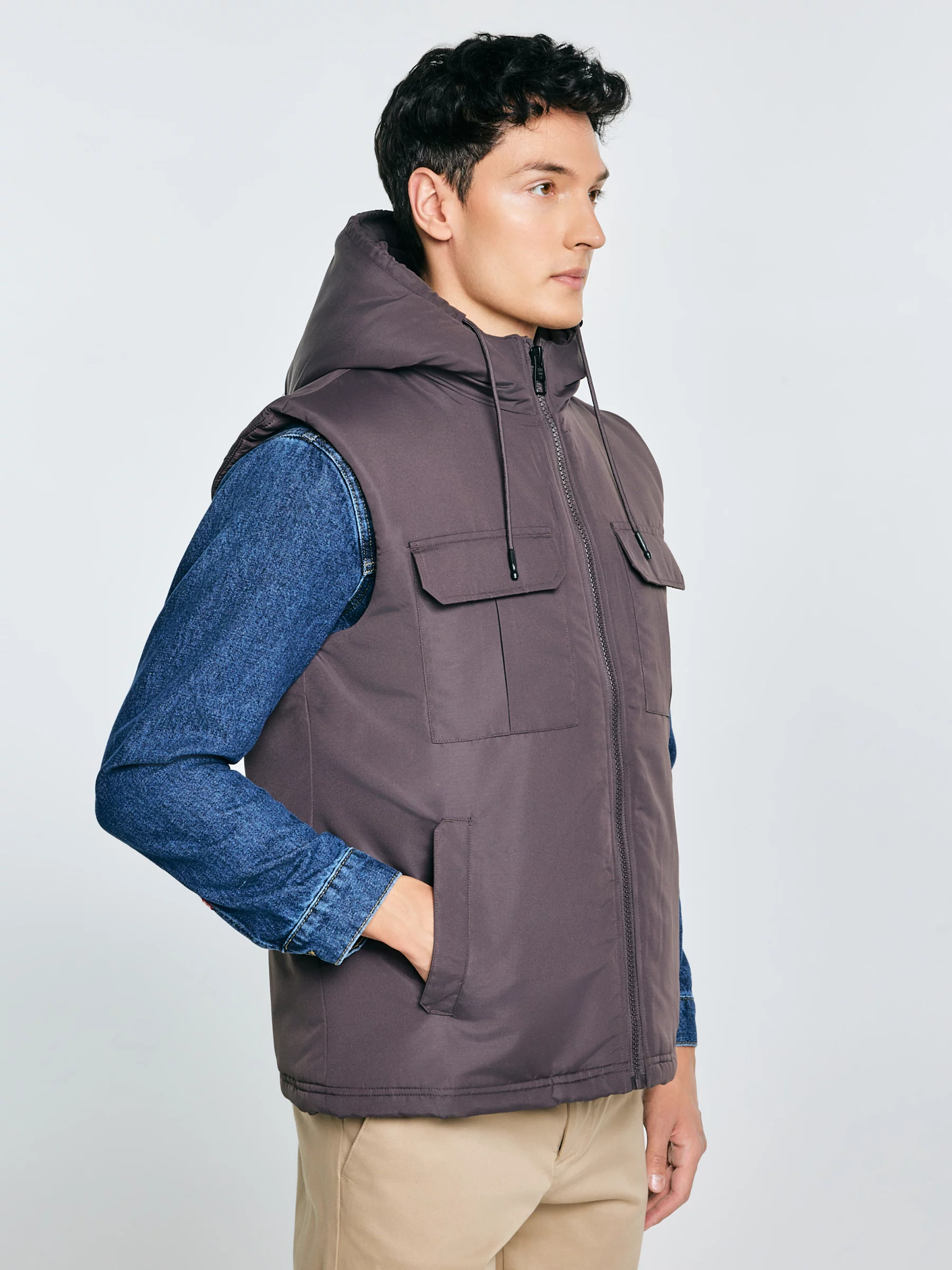 Kamizelka męska z kapturem szara Yves 905