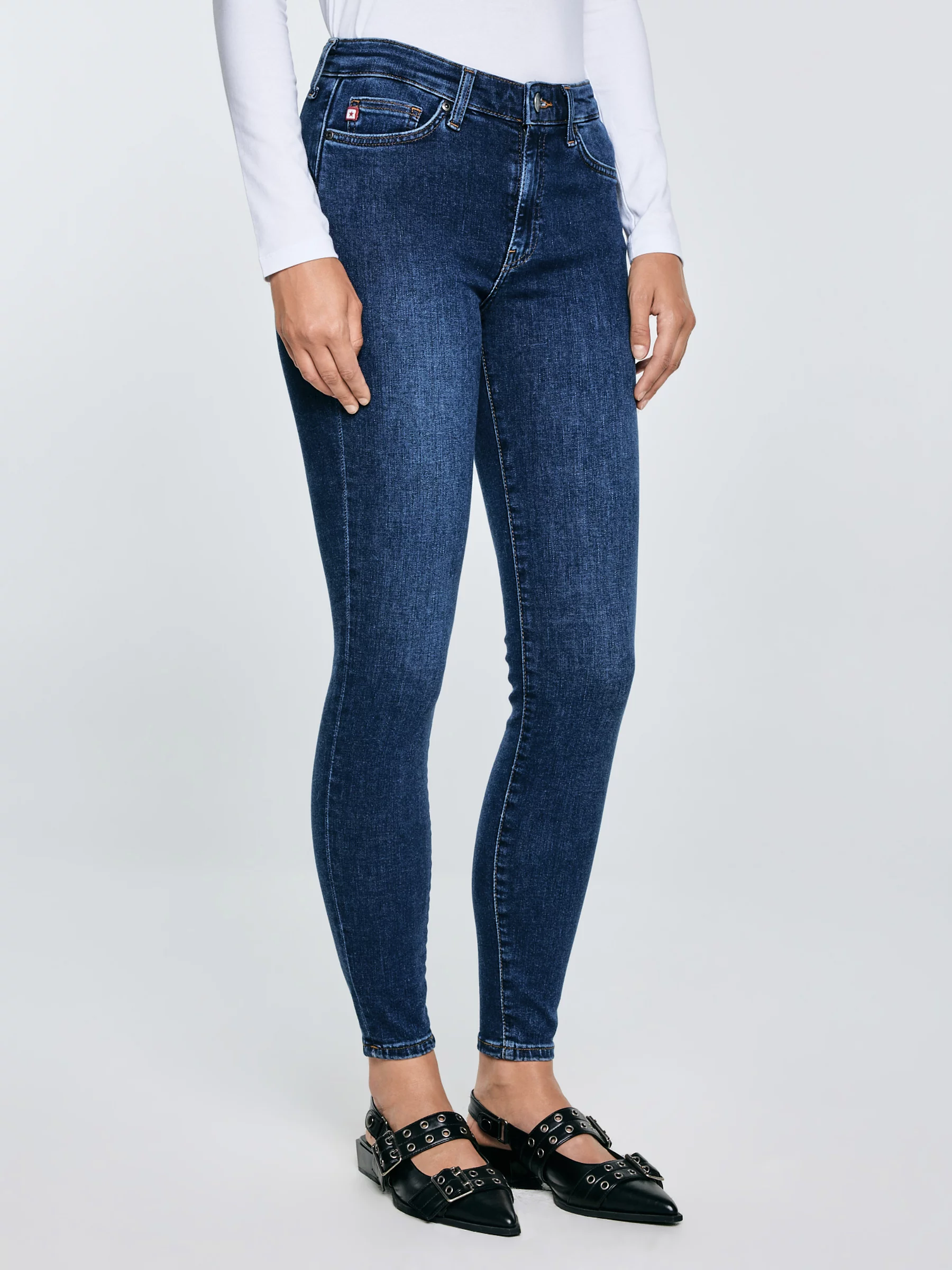 Jeansy damskie push up z wysokim stanem granatowe Melinda High Waist 517