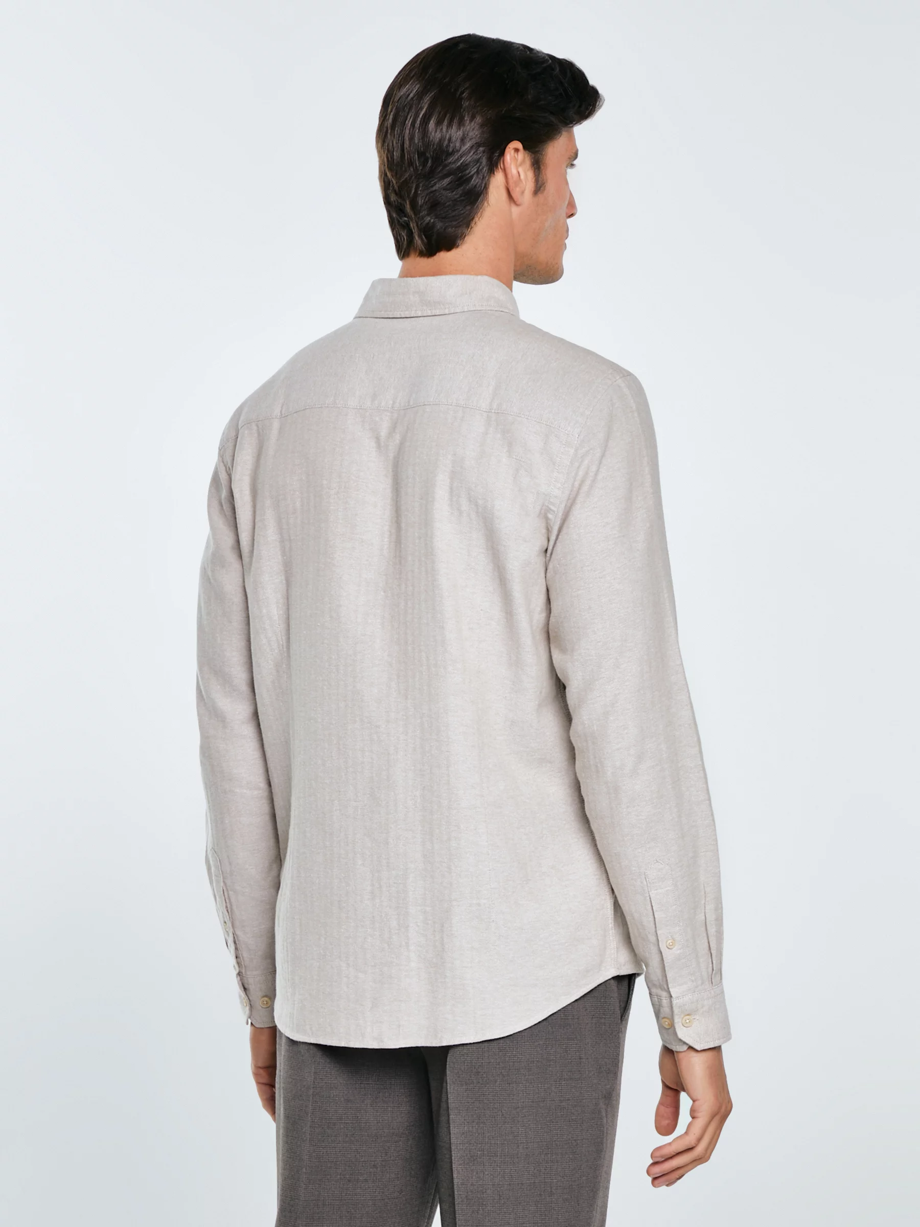 Koszula męska w drobną jodełkę beżowa Grest 800