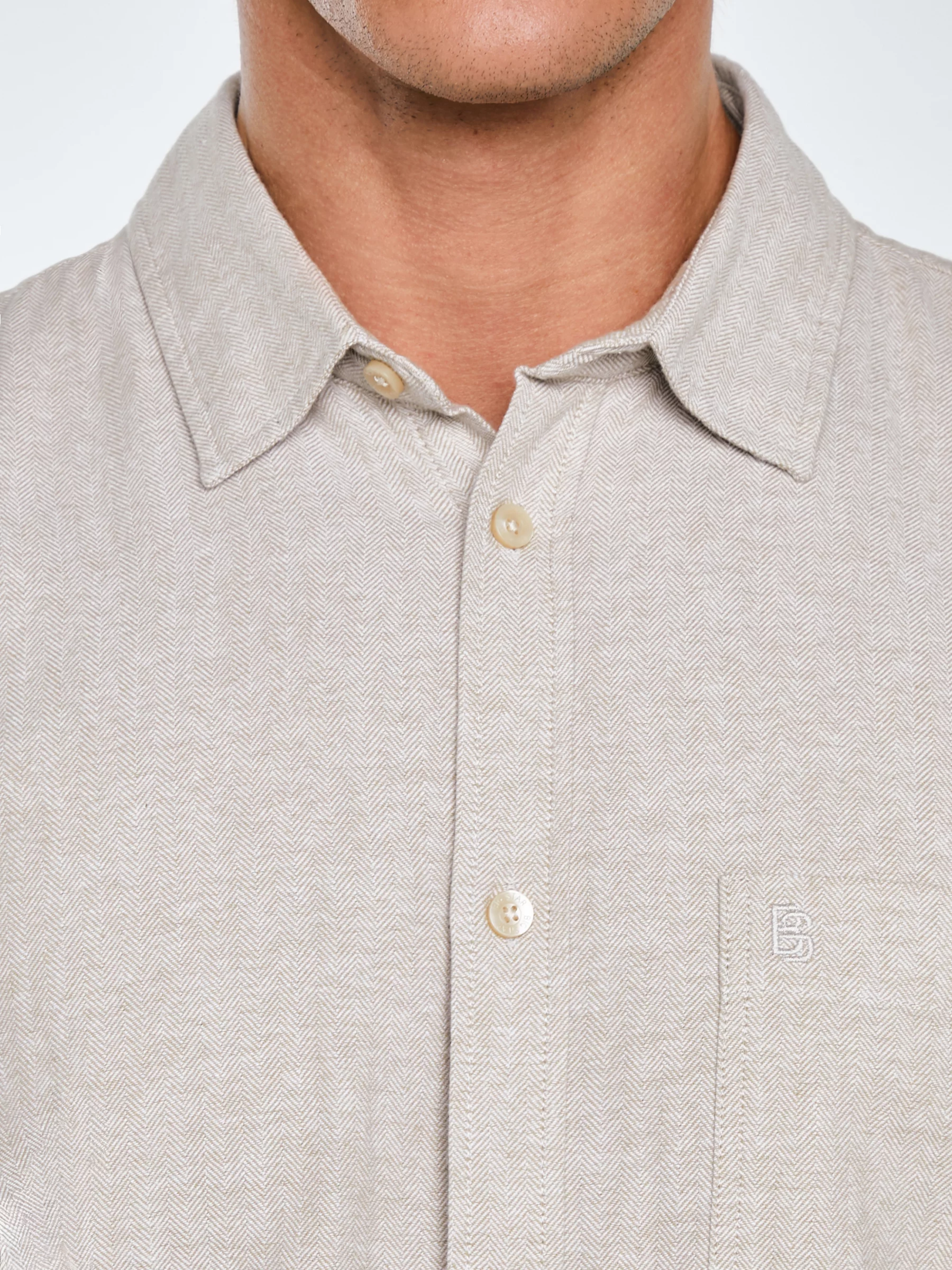 Koszula męska w drobną jodełkę beżowa Grest 800