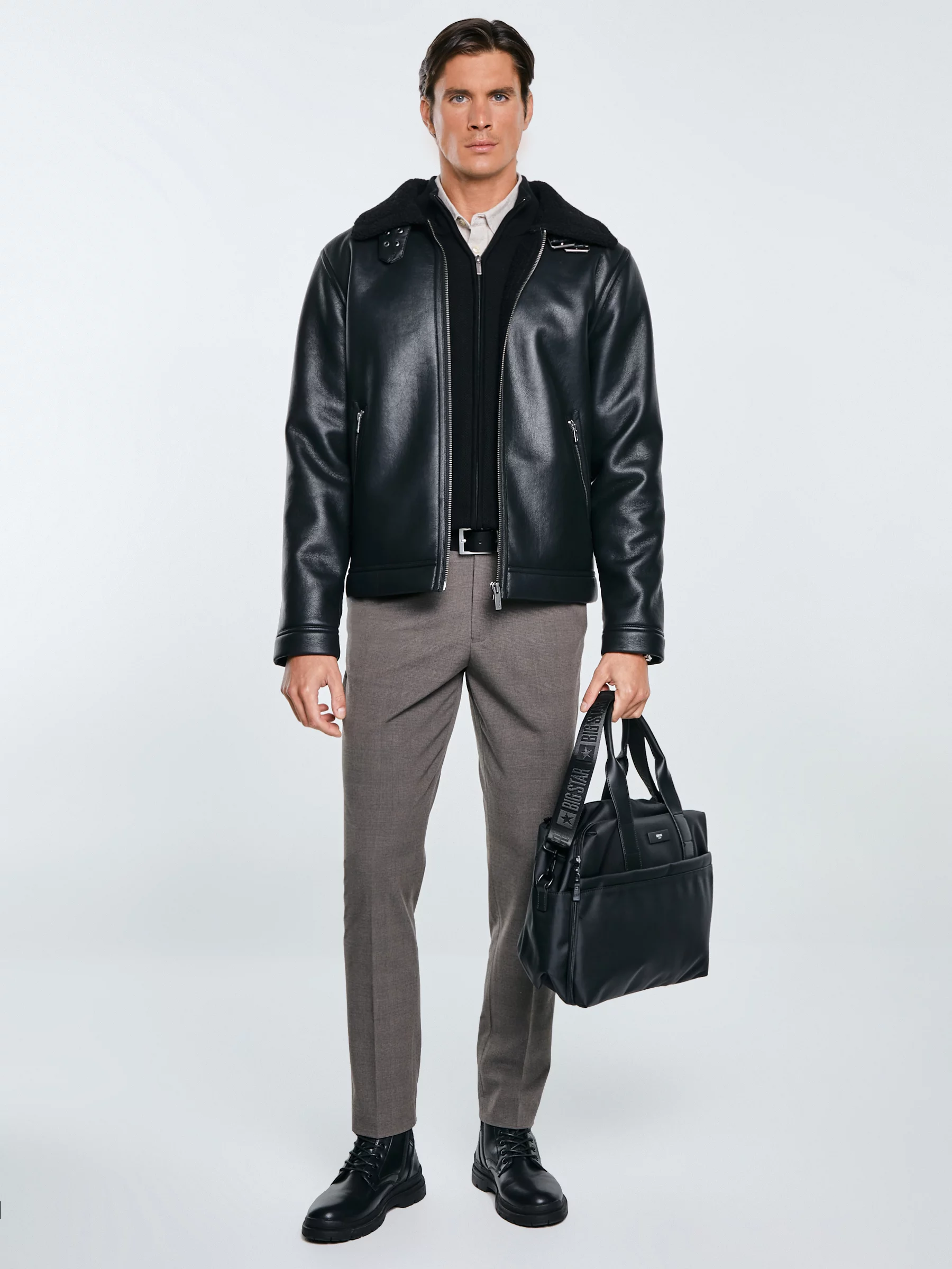 Koszula męska w drobną jodełkę beżowa Grest 800