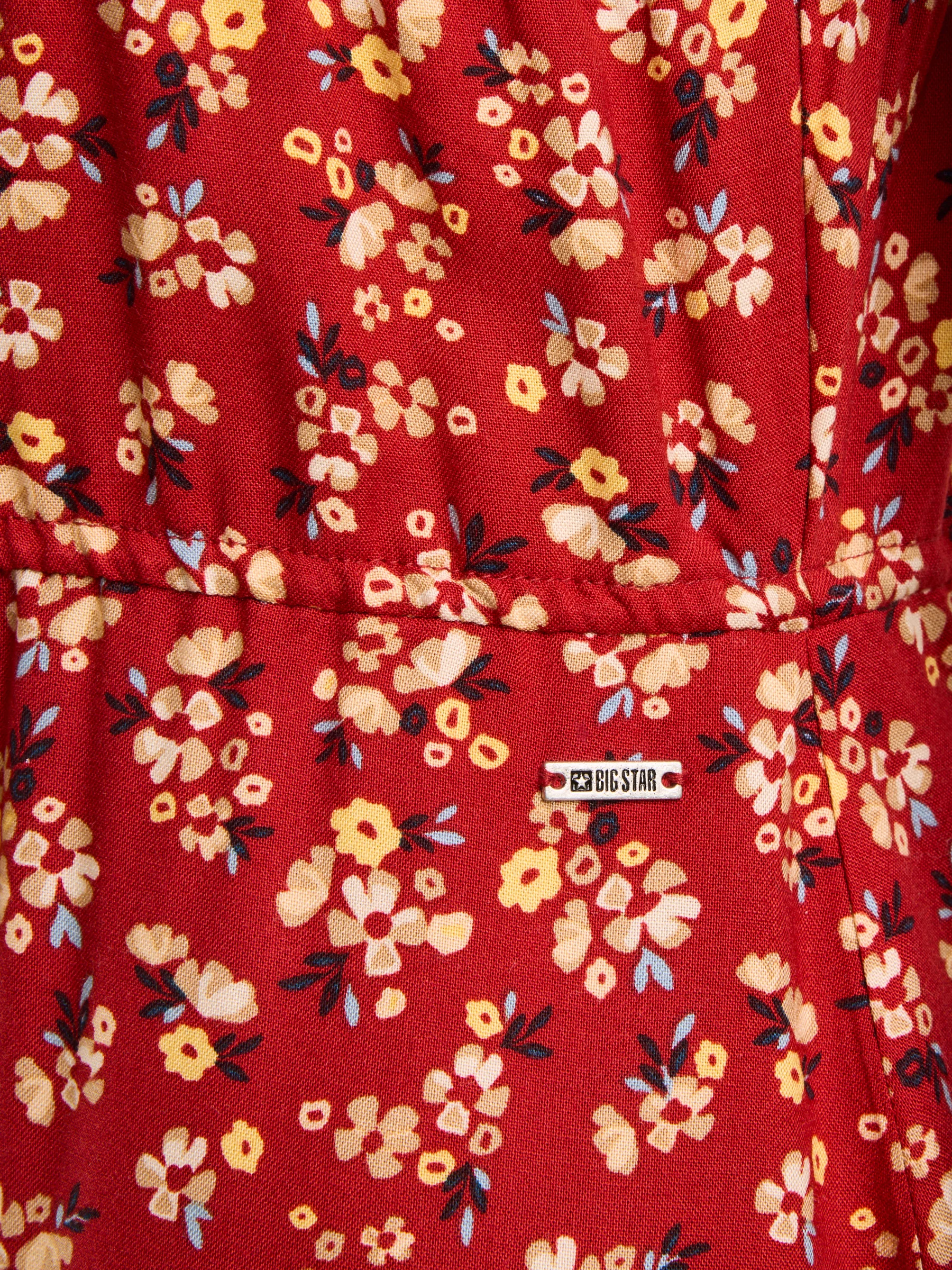 Sukienka damska mini z wiskozy z motywem kwiatowym czerwona Casie 603