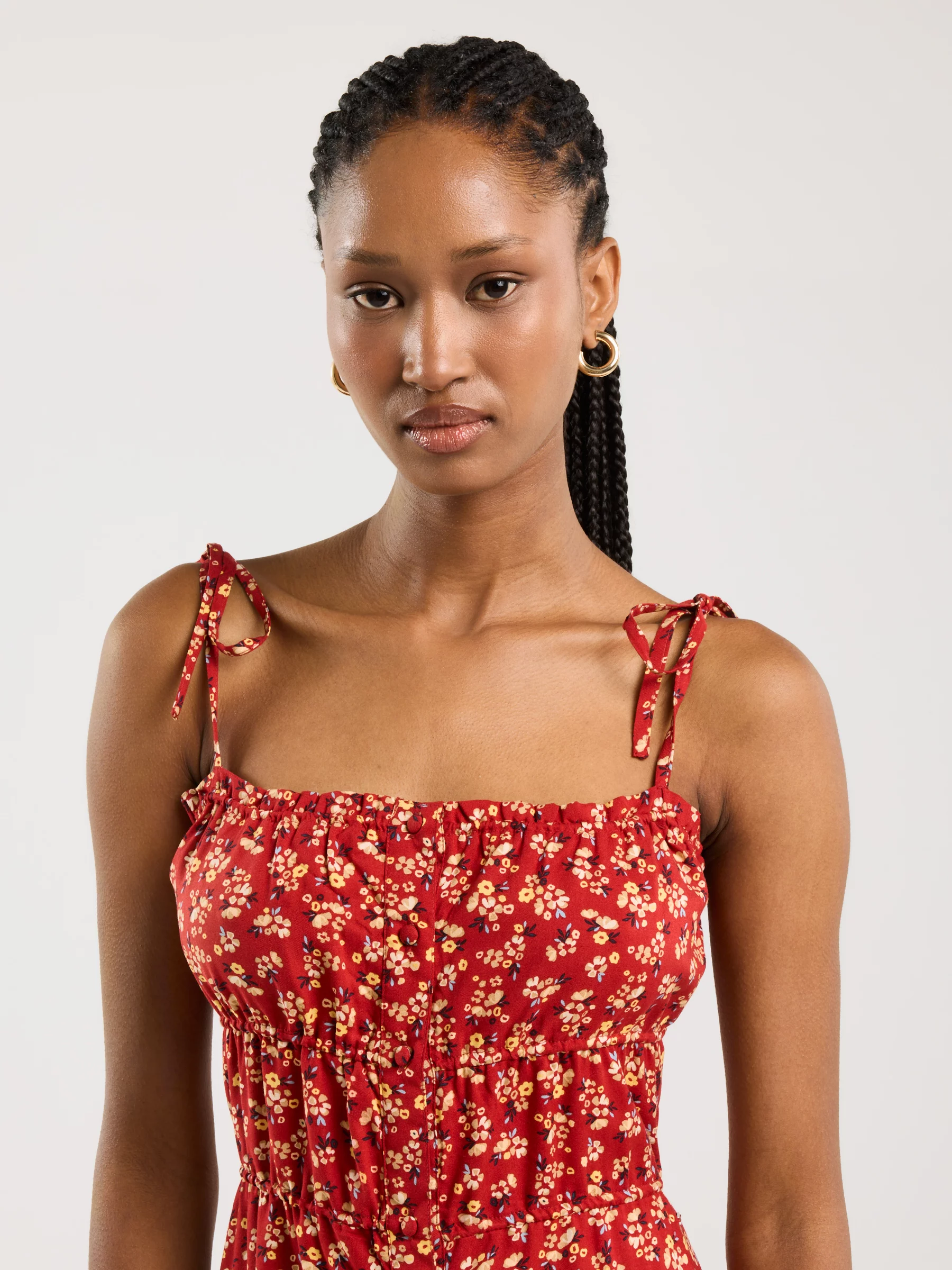 Sukienka damska mini z wiskozy z motywem kwiatowym czerwona Casie 603