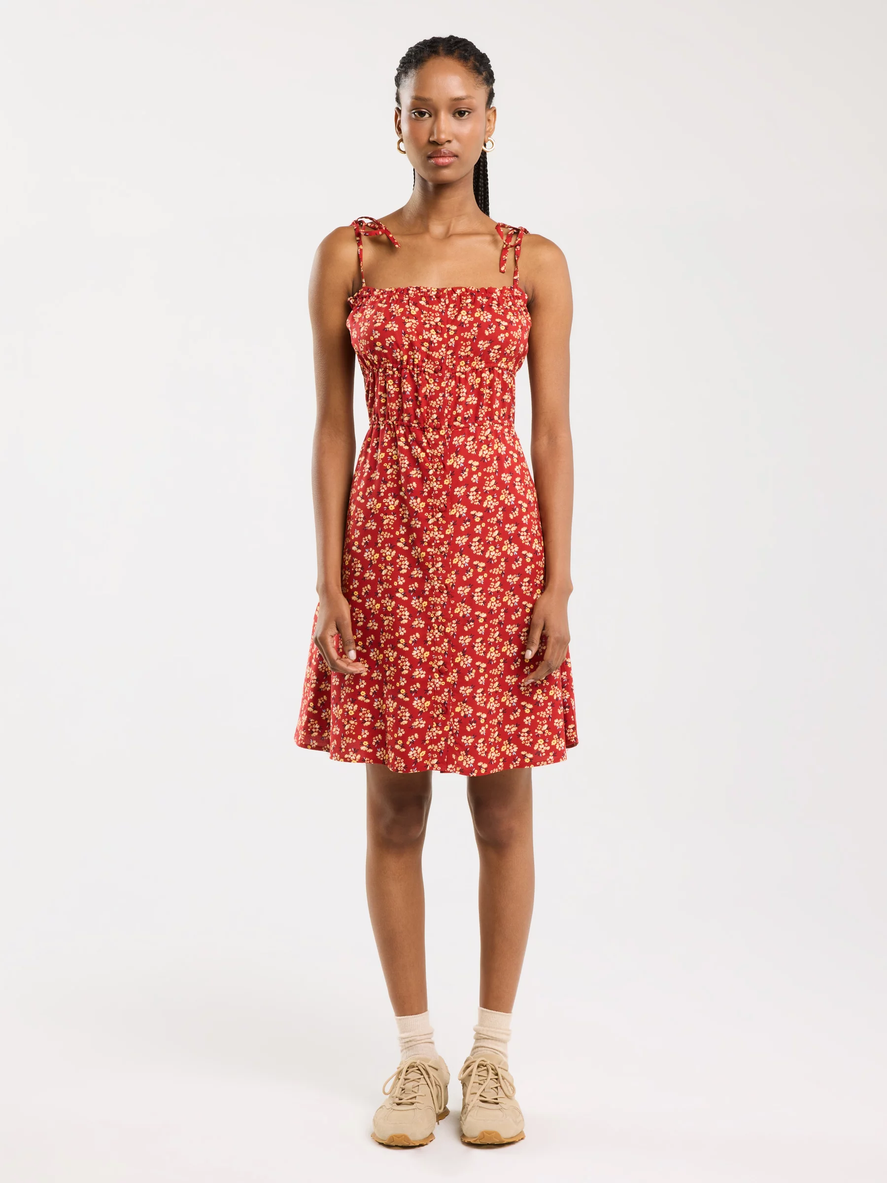 Sukienka damska mini z wiskozy z motywem kwiatowym czerwona Casie 603