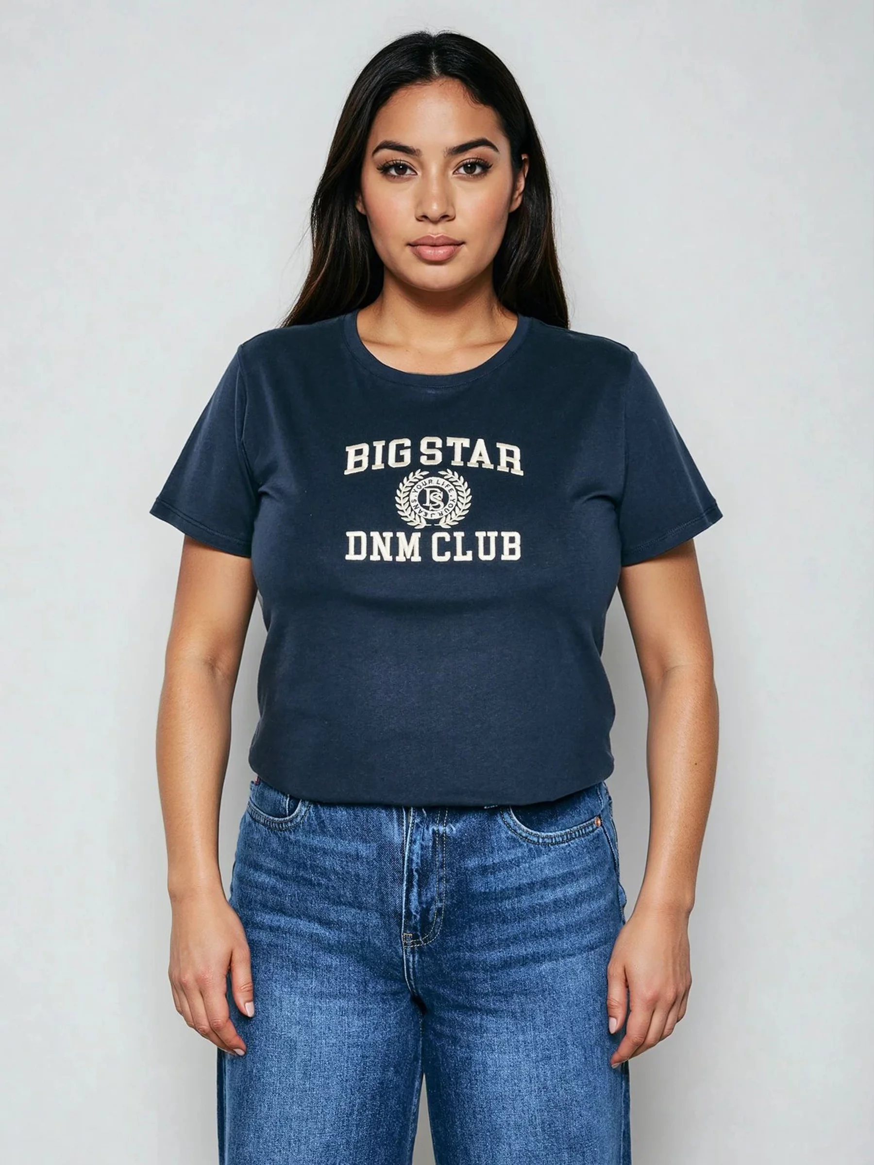 Koszulka damska z haftem granatowa Bensa 403