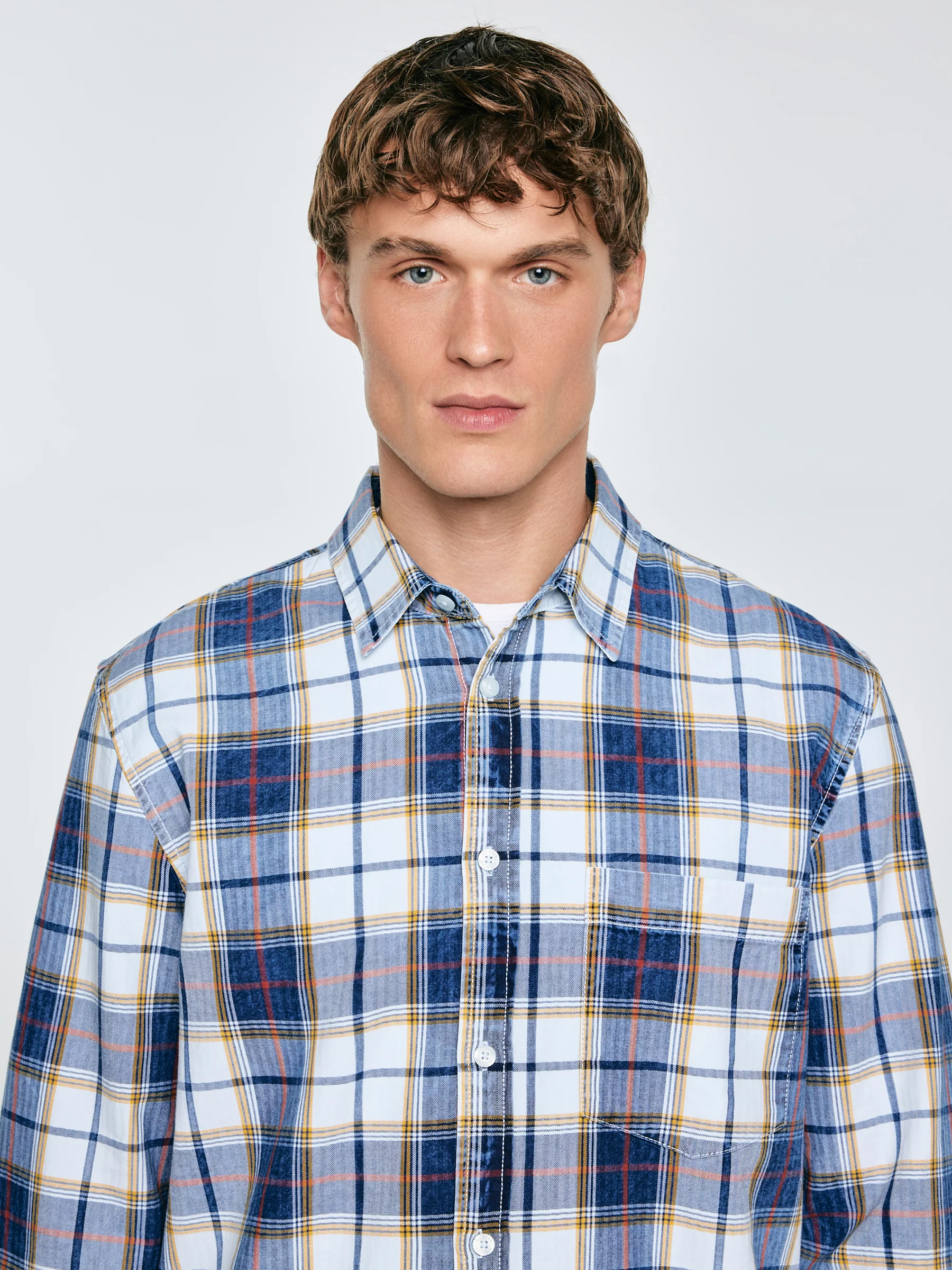 Koszula męska bawełniana w kratę niebiesko-biała Merowi 401