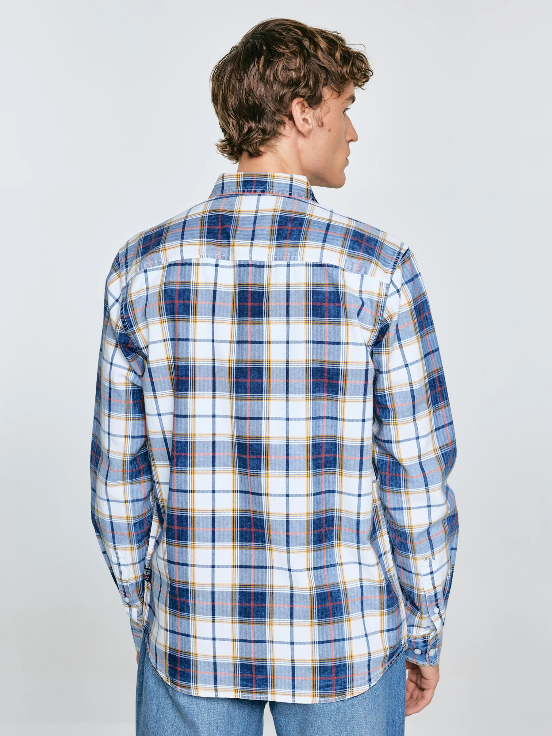 Koszula męska bawełniana w kratę niebiesko-biała Merowi 401