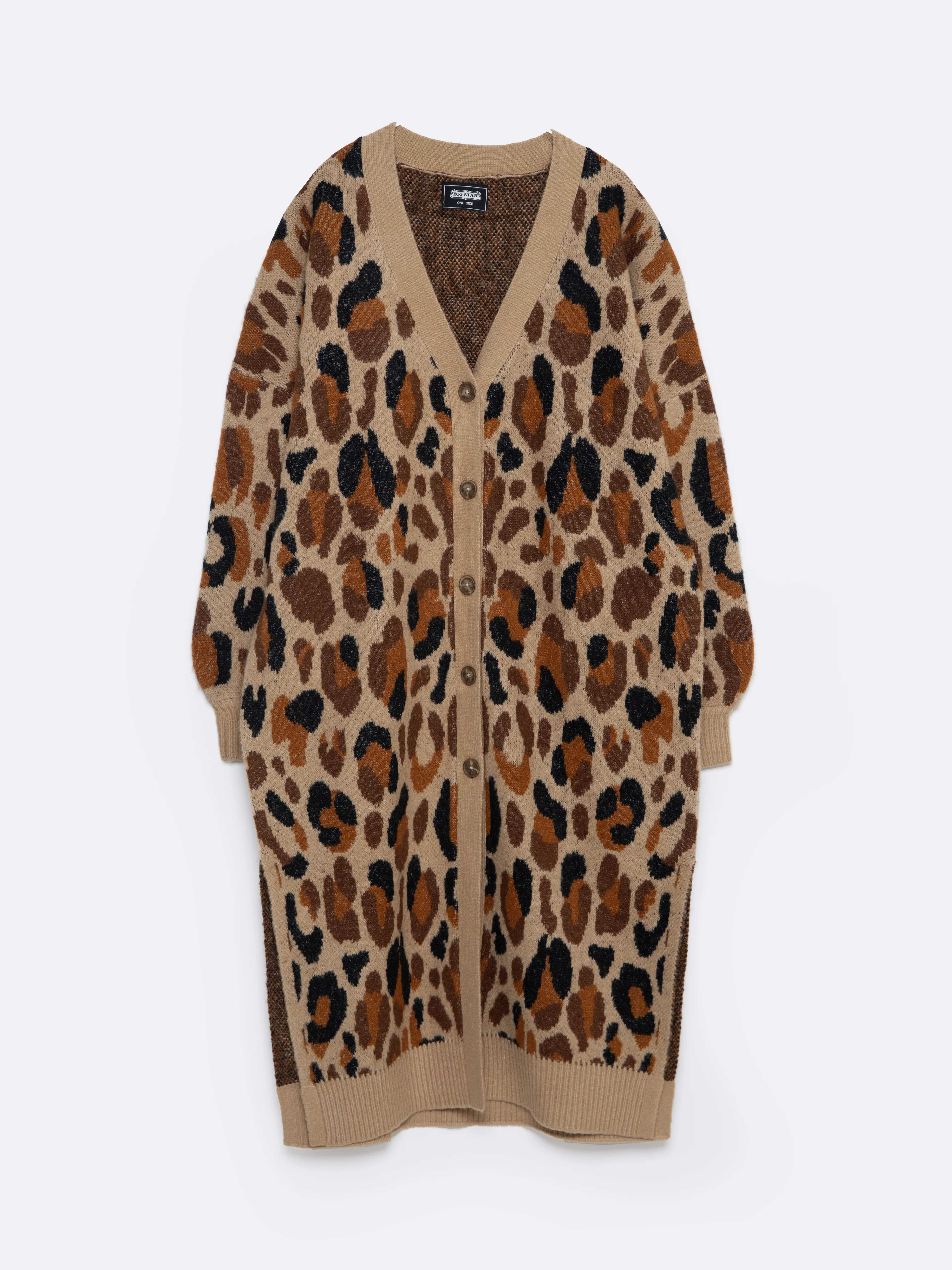 Sweter damski typu kardigan z motywem zwierzęcym brązowy Pantira 000
