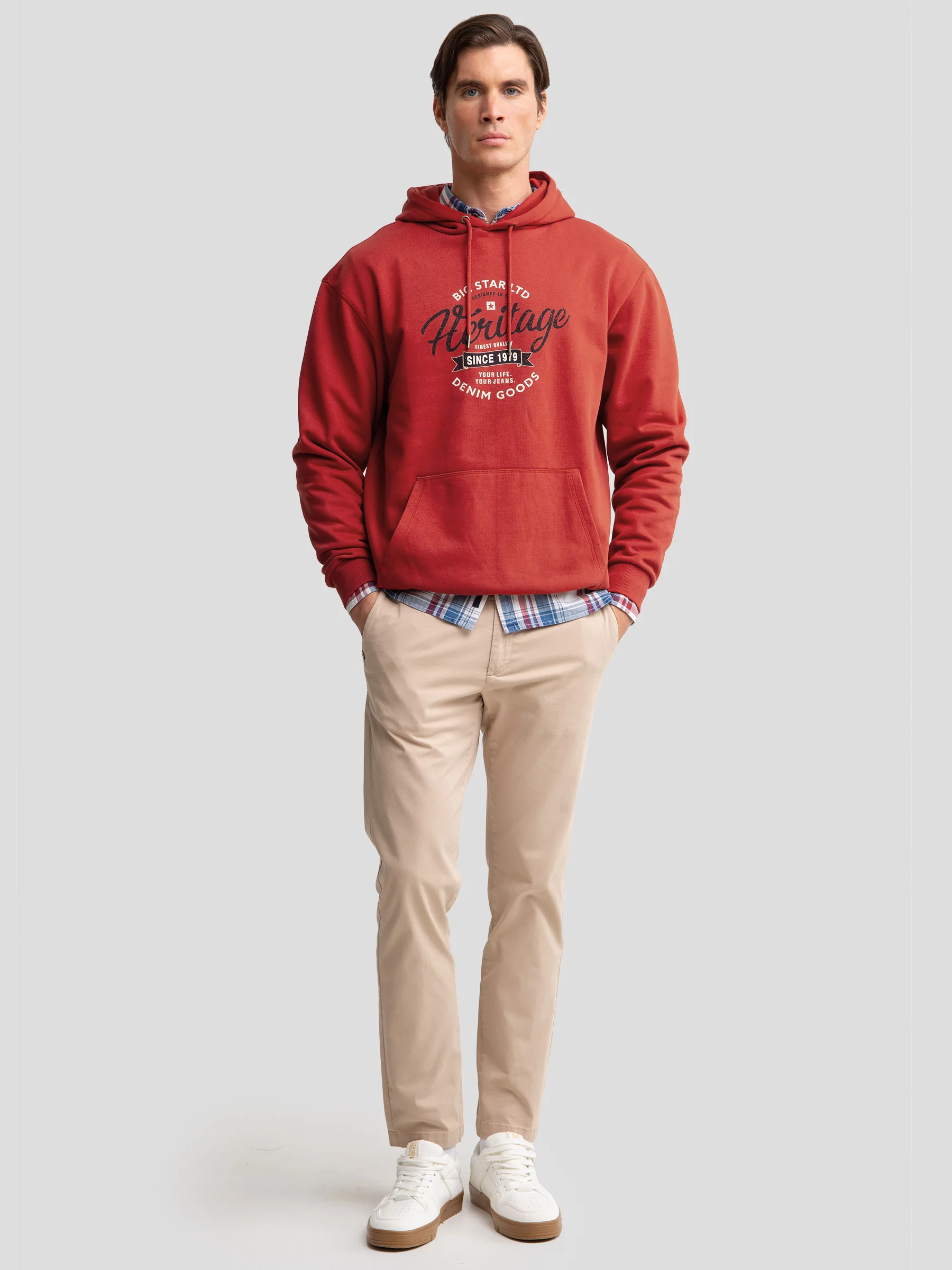 Bluza męska z kapturem z nadrukiem czerwona Herity 704