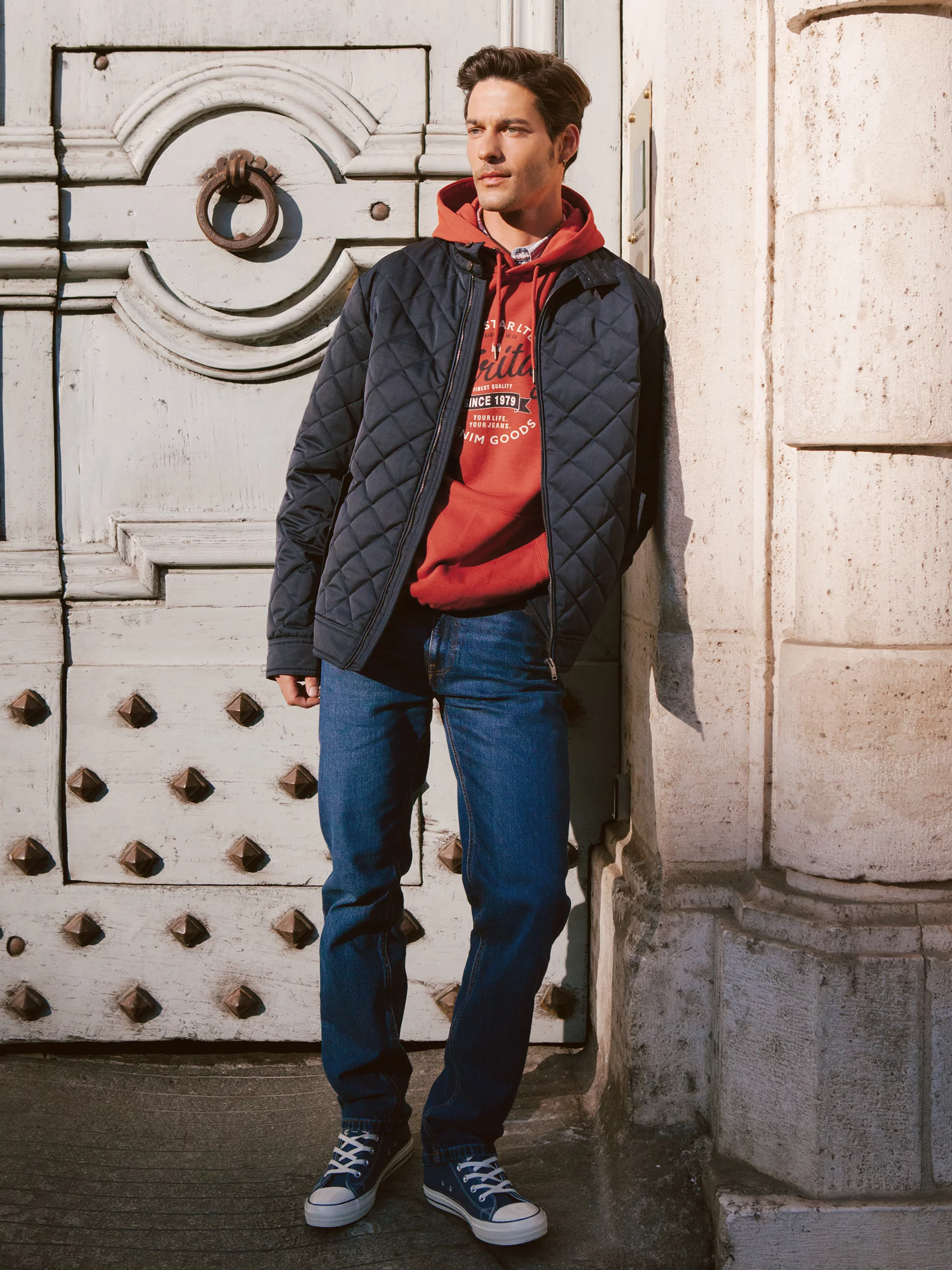 Bluza męska z kapturem z nadrukiem czerwona Herity 704