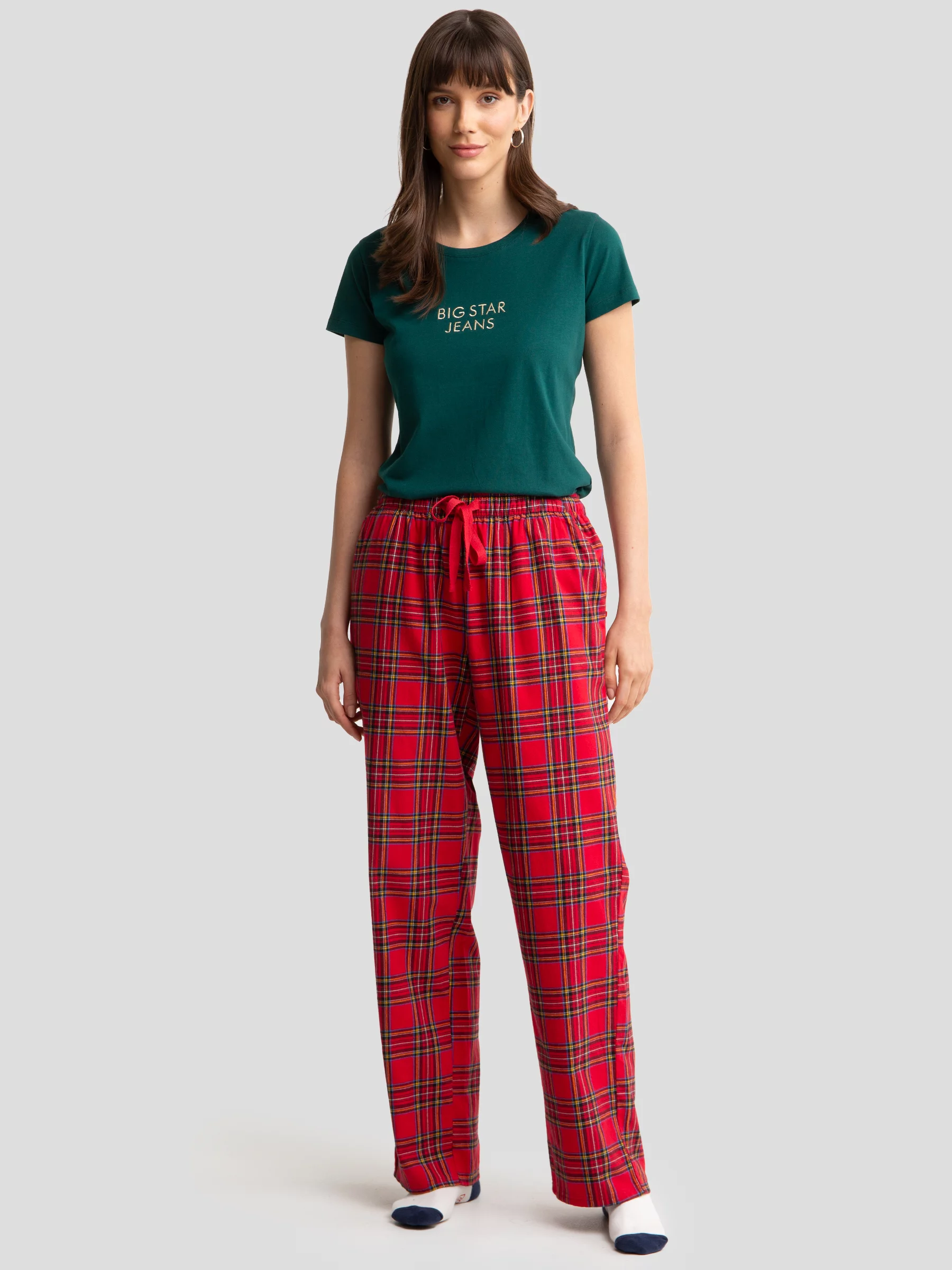 Spodnie piżamowe w kratę czerwone Senminis 603