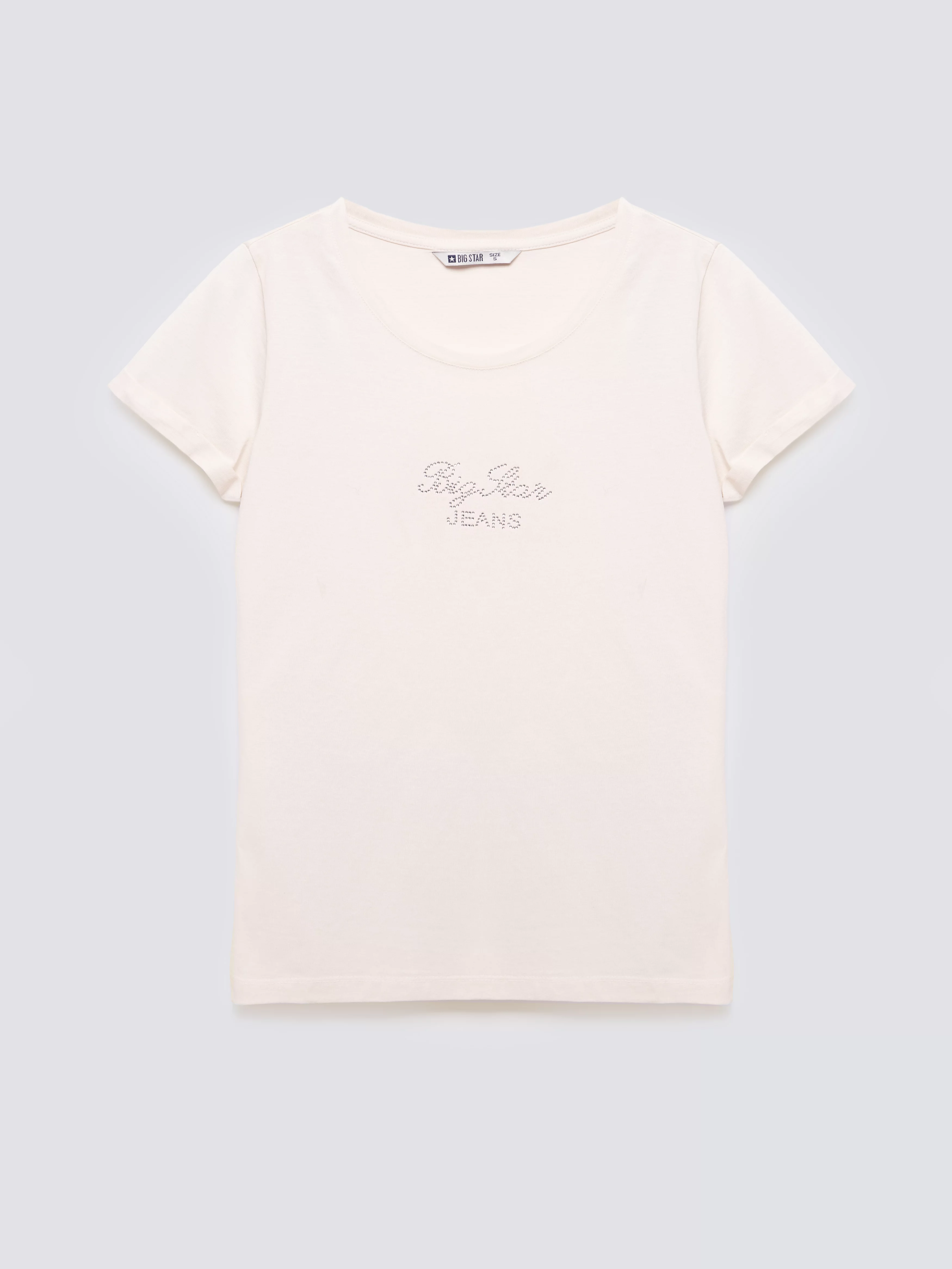 Koszulka damska z napisem z cyrkonii kremowa Malvina 103