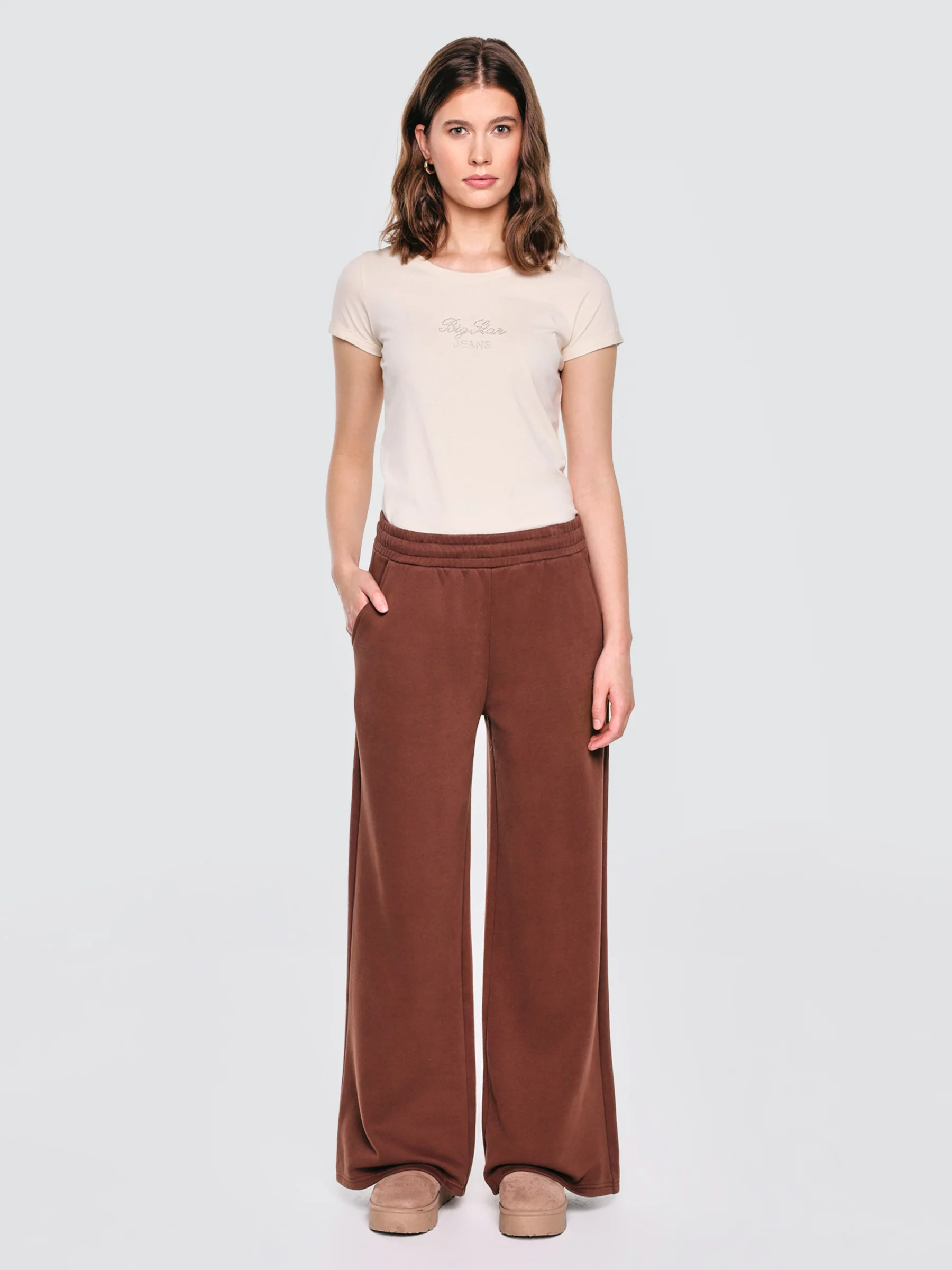 Koszulka damska z napisem z cyrkonii kremowa Malvina 103