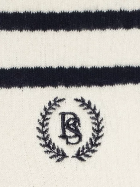 Skarpety damskie długie białe z granatowymi paskami Prepaliana 403