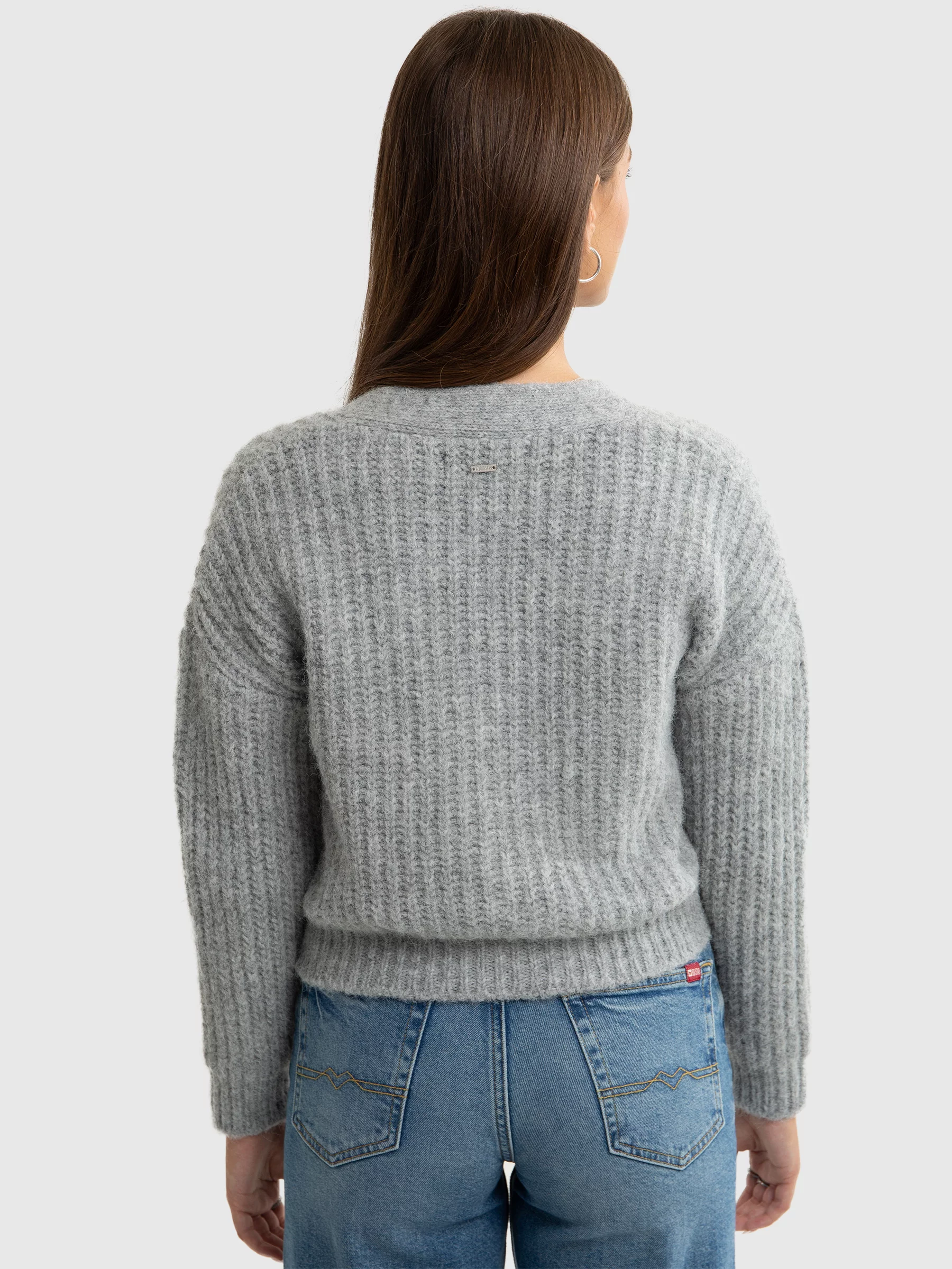 Sweter dziewczęcy kardigan z dodatkiem wełny szary Karda 901