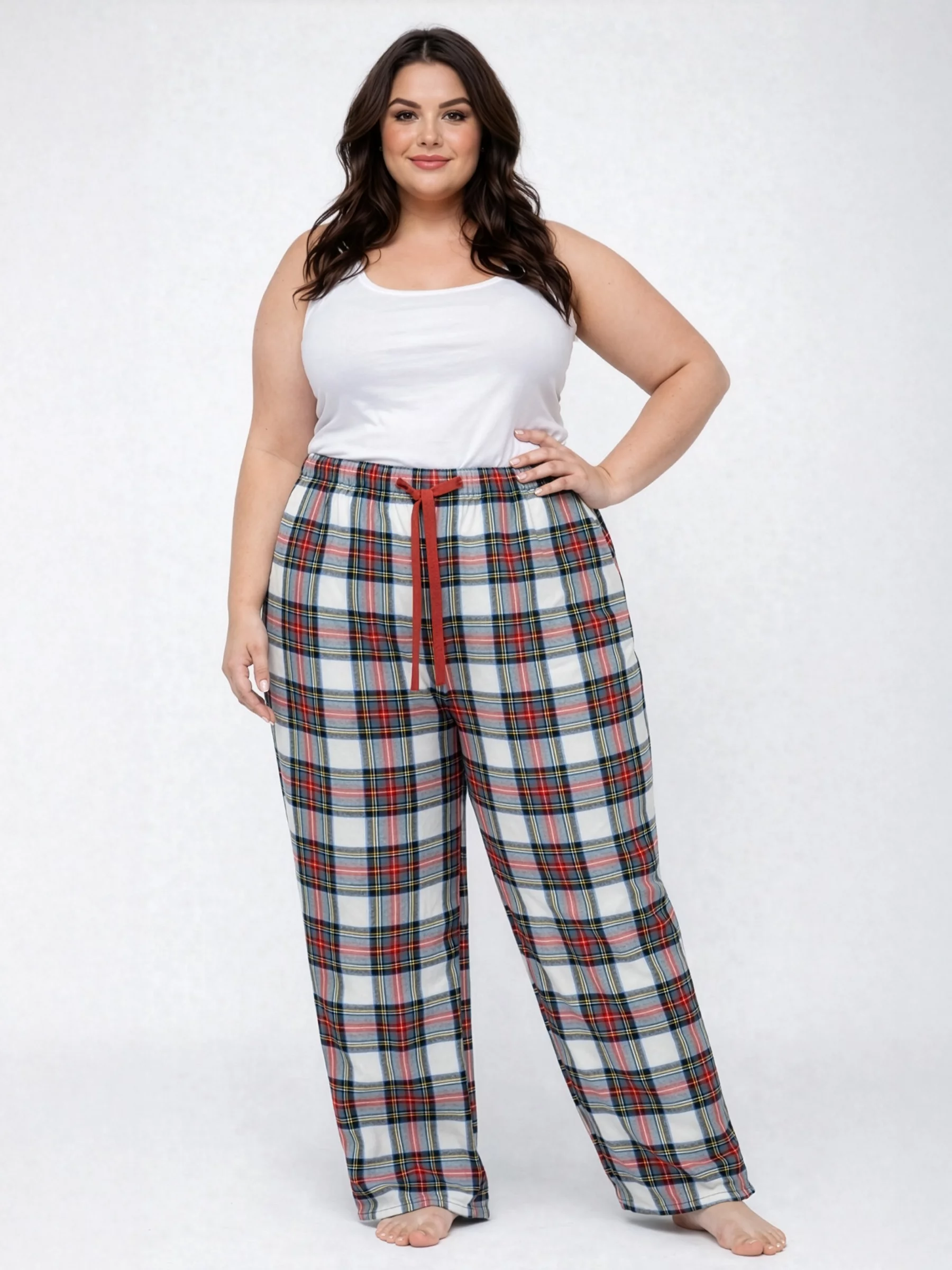 Spodnie piżamowe w kratę biało-czerwone Senmuniso 100