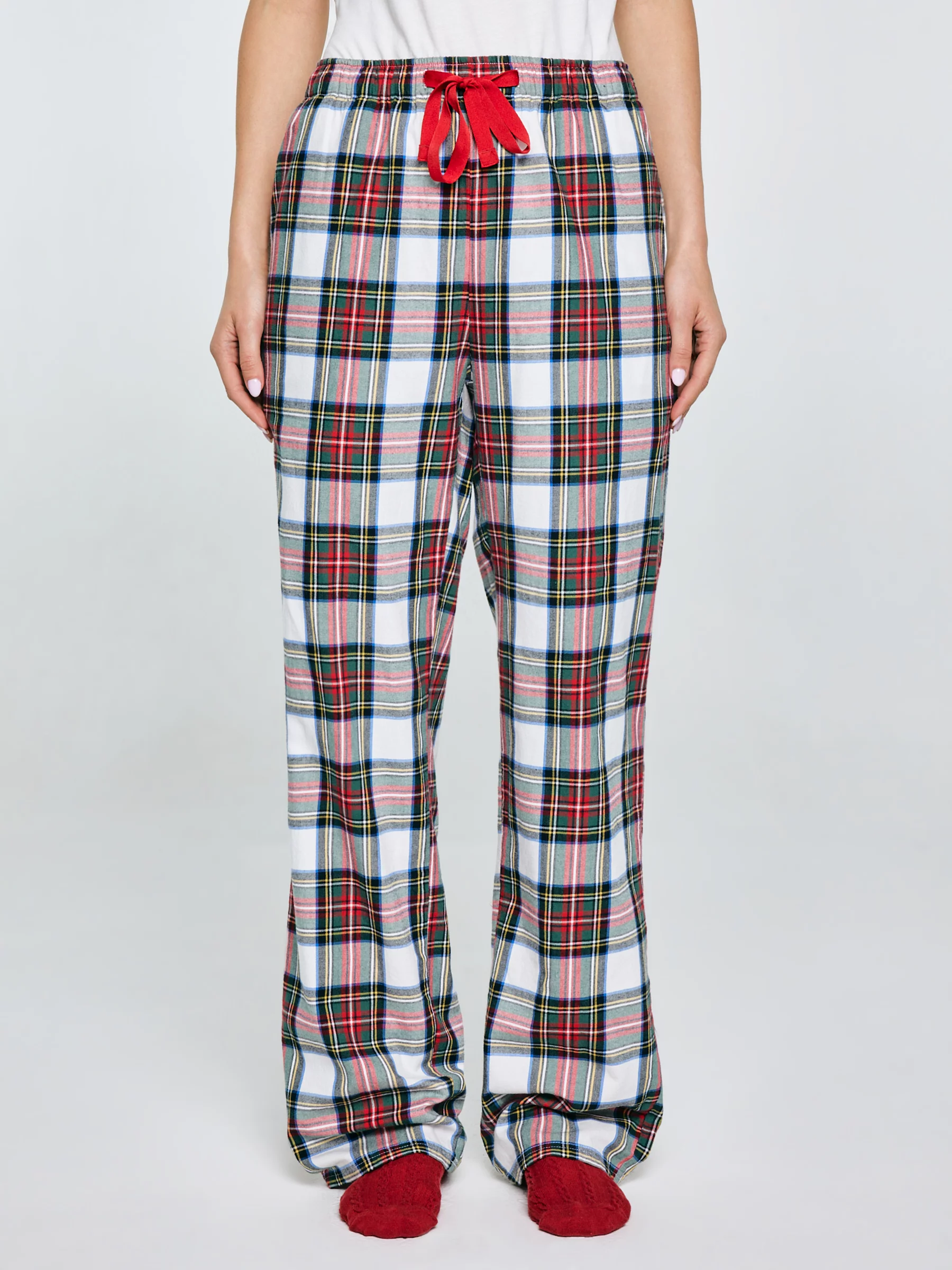 Spodnie piżamowe w kratę biało-czerwone Senmuniso 100