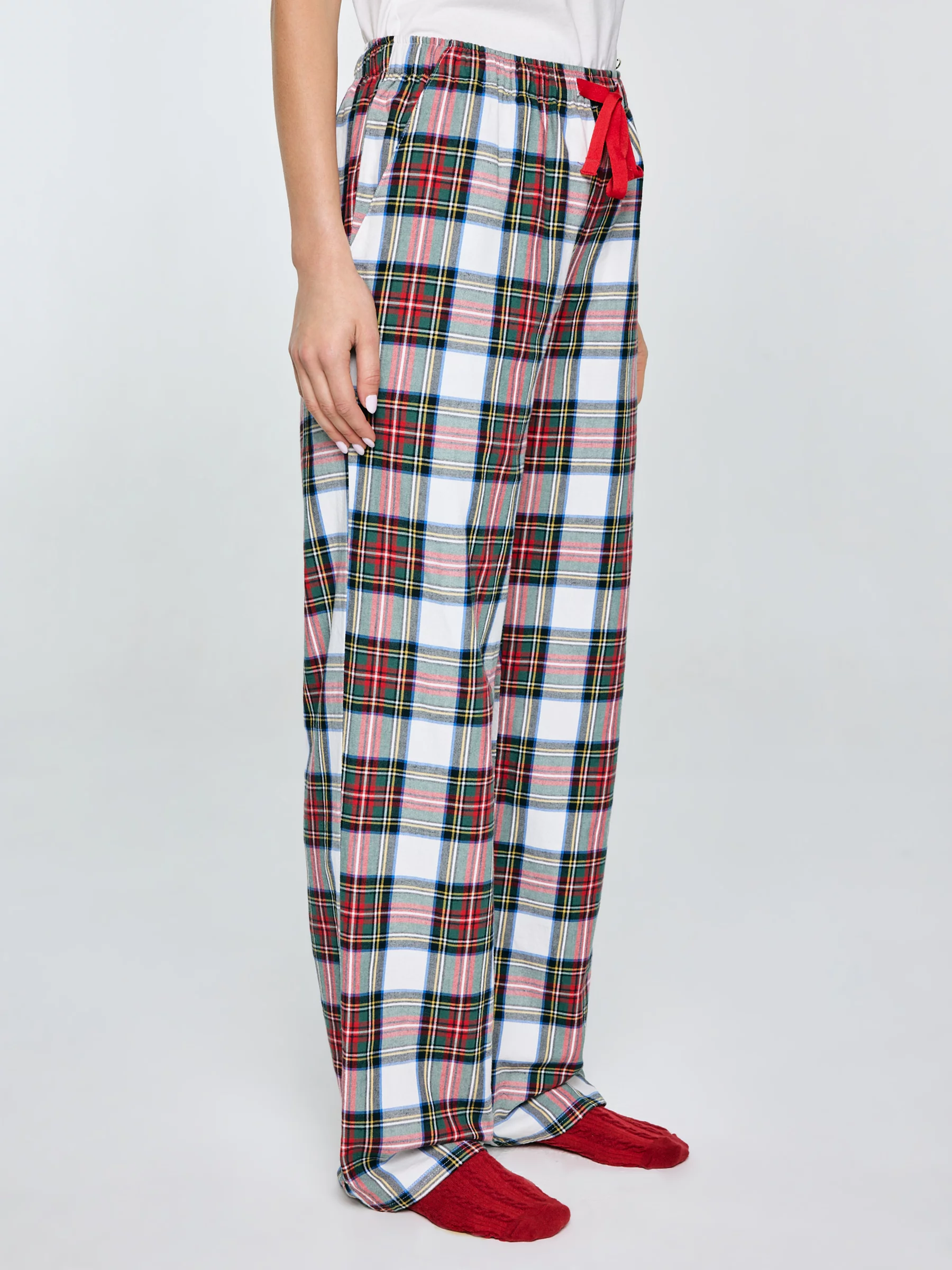 Spodnie piżamowe w kratę biało-czerwone Senmuniso 100