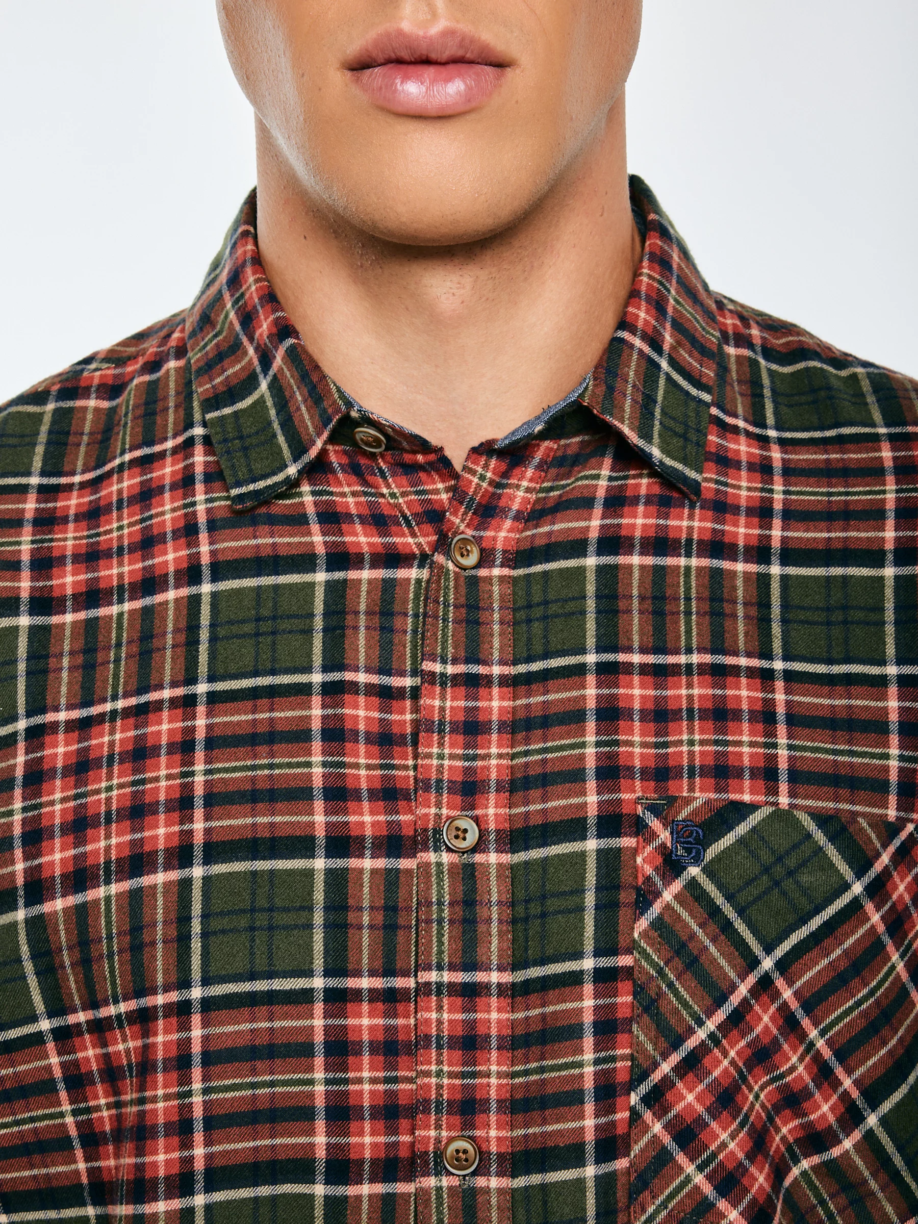 Koszula męska flanelowa w kratę bordowo-khaki Koner 303