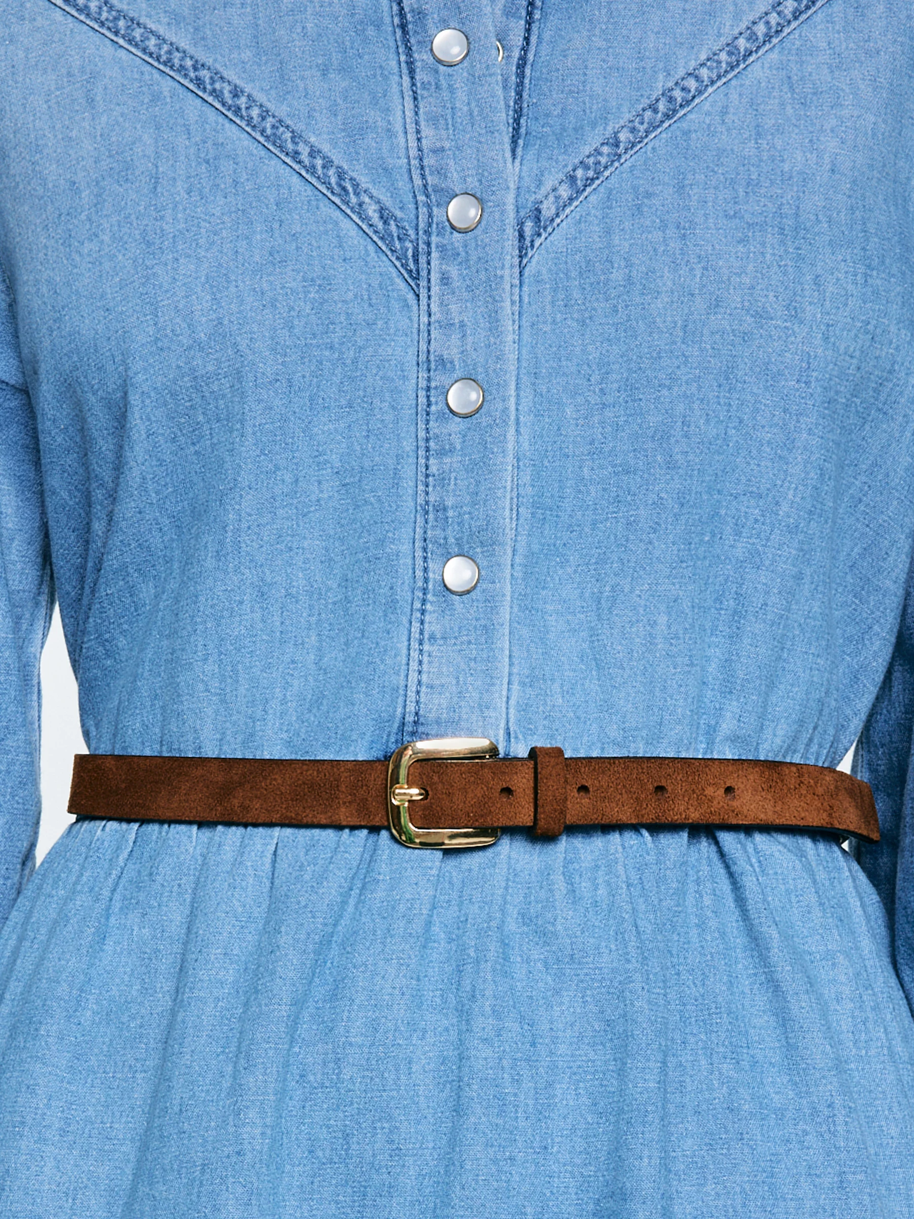 Pasek damski skórzany ze złotą klamrą brązowy Hada 803