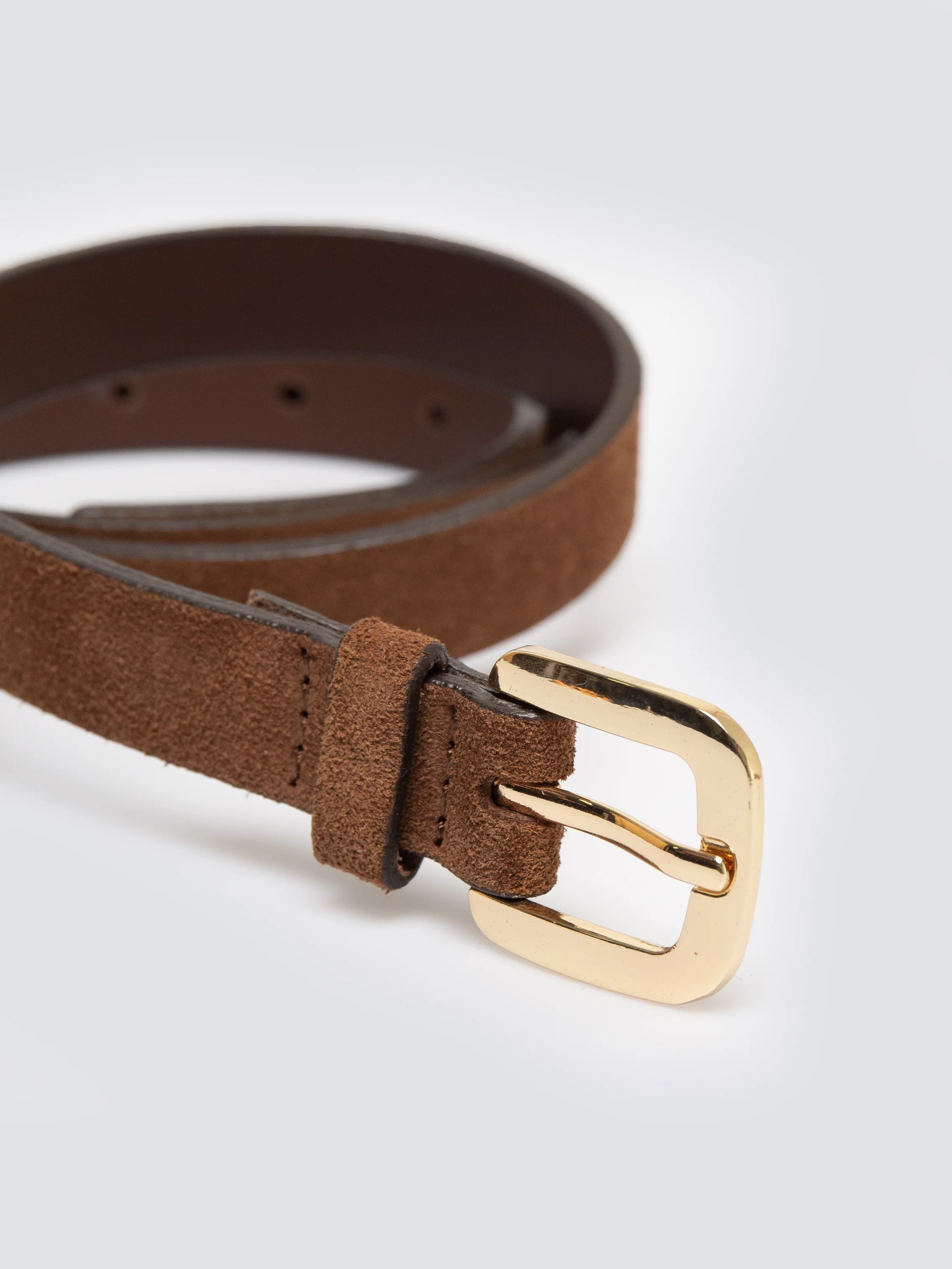 Pasek damski skórzany ze złotą klamrą brązowy Hada 803